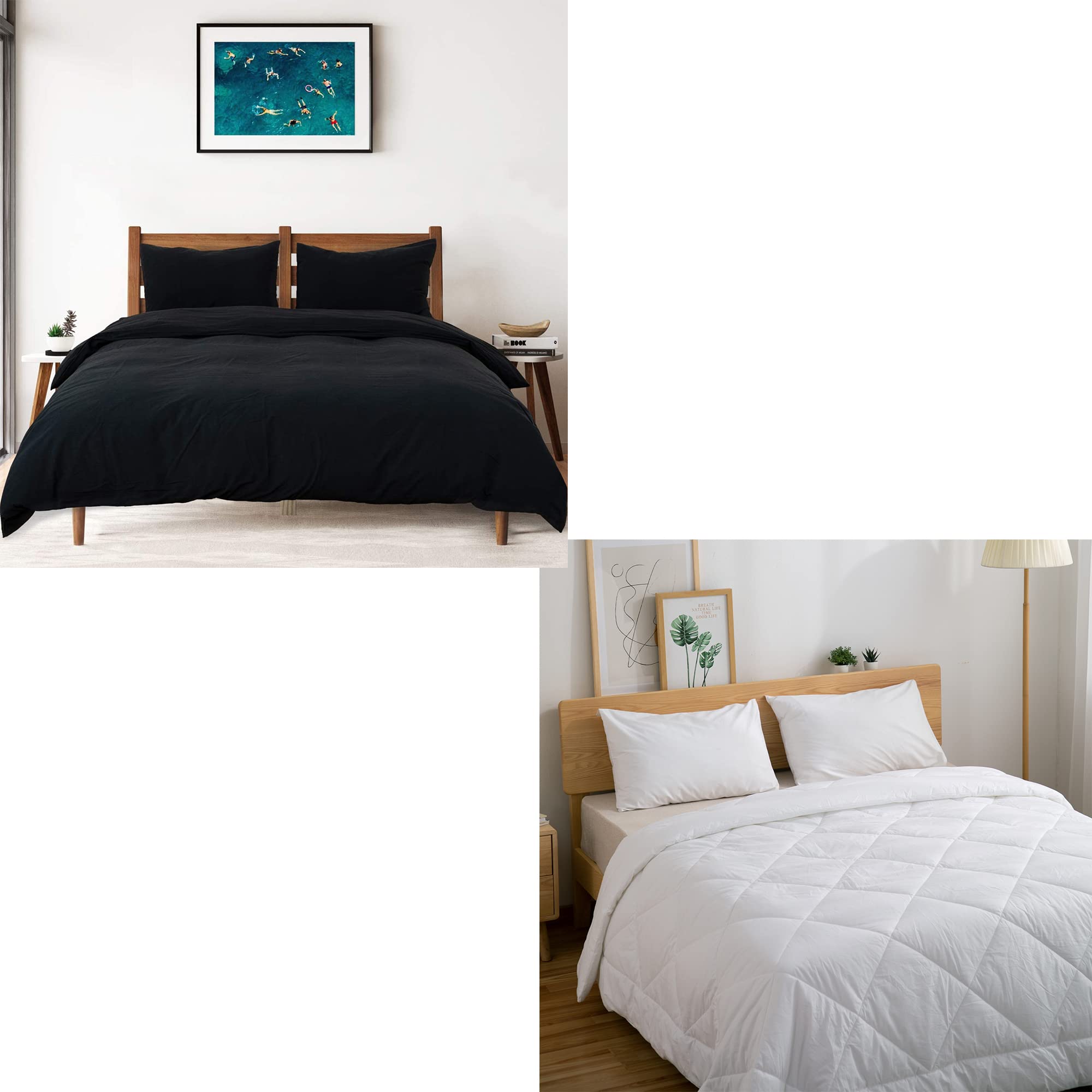 ATsense 6-Piece King Size Bedding Set - Washed Cotton Black Duvet Cover & Microfiber White Comforter | Ultra Soft All-Season Luxury Bed Sheets | Perfect for Master Bedroom, Guest Room & Hotel Use