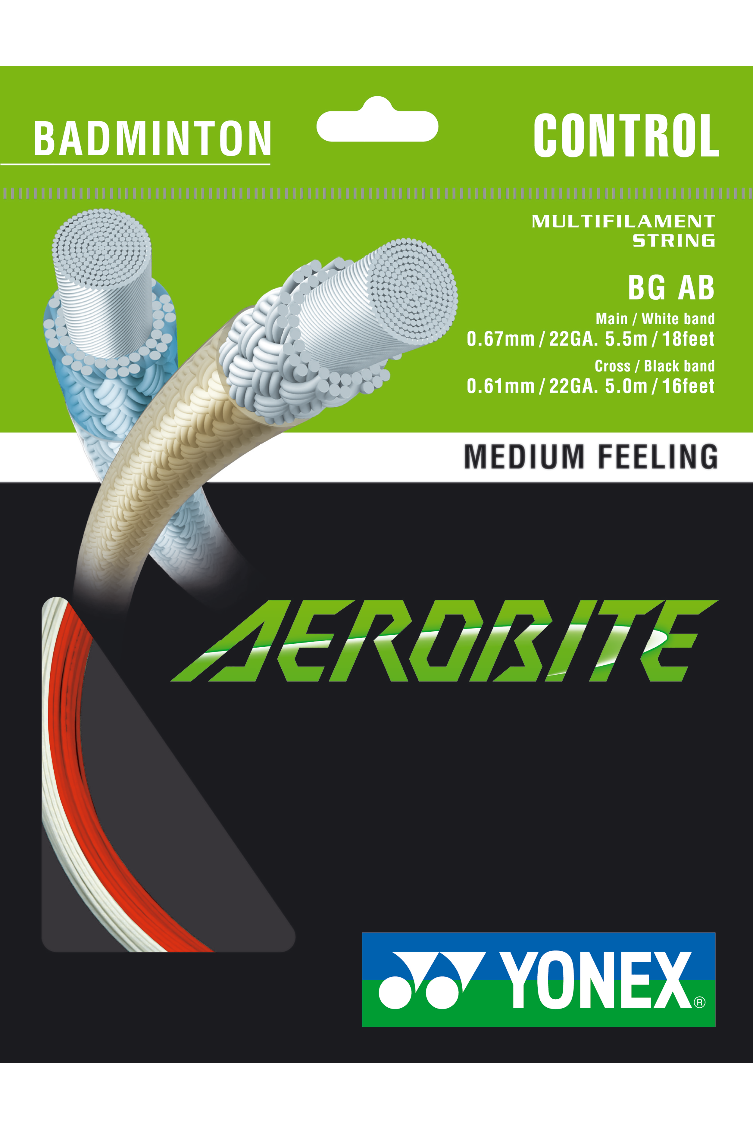 Yonex Aerobite Badminton String - High Performance, Durability - White/Red - Perfect for Competitive Play & Tournament Matches