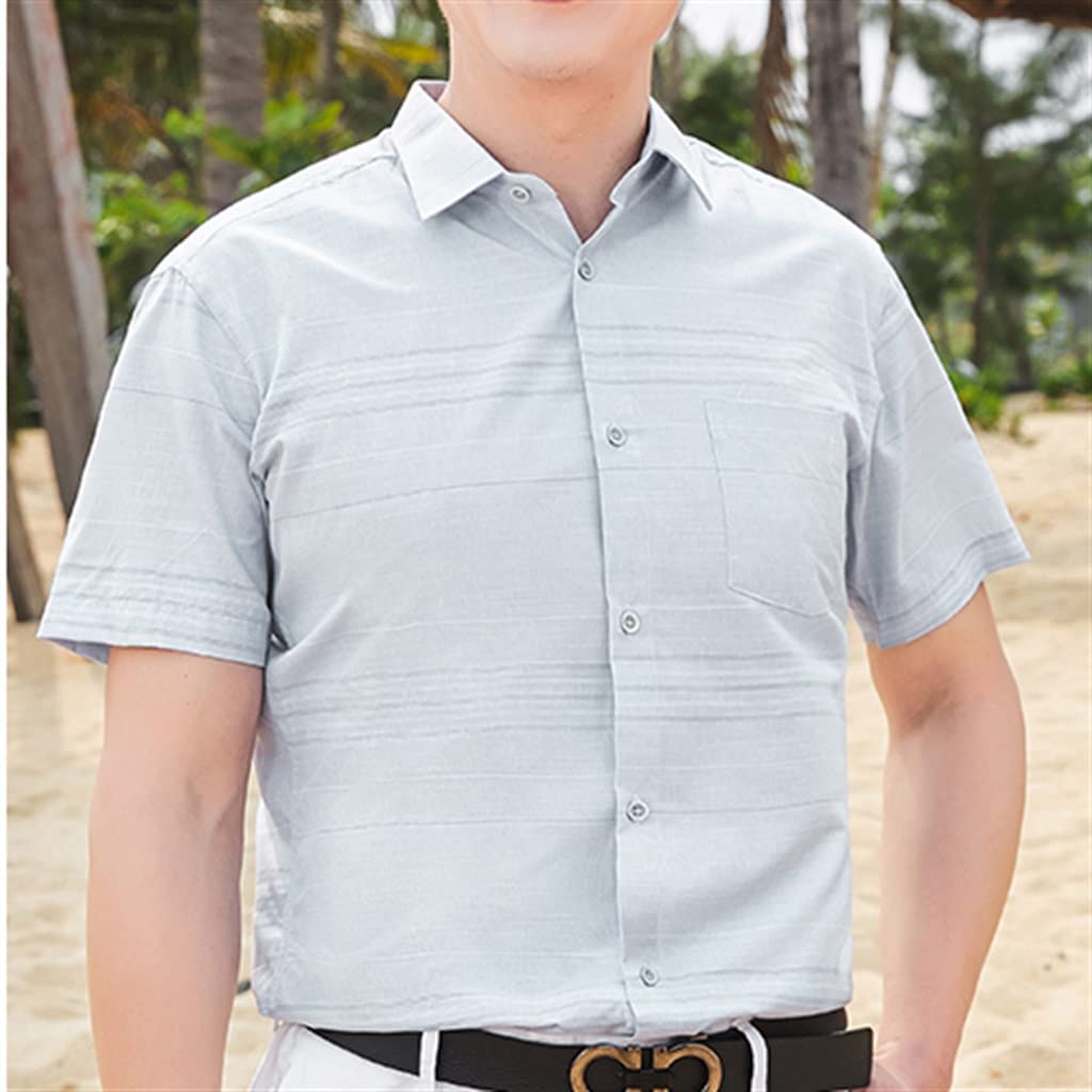 Men's Casual Striped Short Sleeve Shirt - Summer Lapel Top for Middle-Aged Men | Comfortable Dad Shirt for Outdoor Activities, BBQ Parties & Weekend Wear