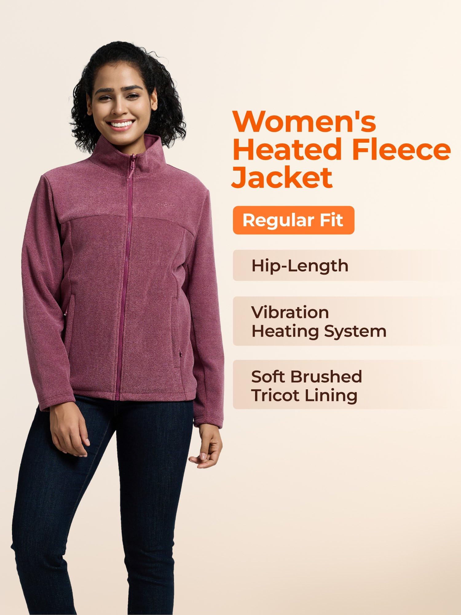 ORORO Women's Heated Fleece Jacket with Rechargeable Battery - Winter Warm Electric Jacket for Hiking, Camping & Outdoor Activities - Perfect for Cold Weather Adventures and Daily Commute