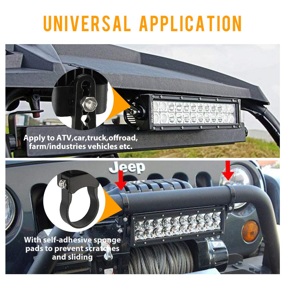 Auxbeam 1.75 Inch Universal Bull Bar Roll Cage Clamps - Heavy Duty Mounting Bracket Kit for LED/HID Light Bars on Jeep Wrangler, Trucks & Off-Road Vehicles (2 Pack) - Perfect for Night Off-Roading, Camping & Emergency Lighting