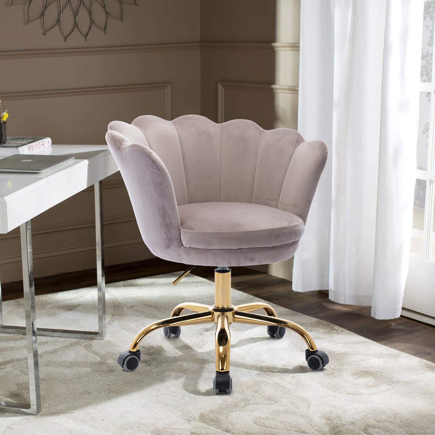 Oeey Velvet Swivel Shell Chair - Modern Adjustable Upholstered Desk Chair with Lift Function for Home Office, Living Room, Bedroom & Vanity | Ergonomic Comfort for Working, Studying & Relaxing