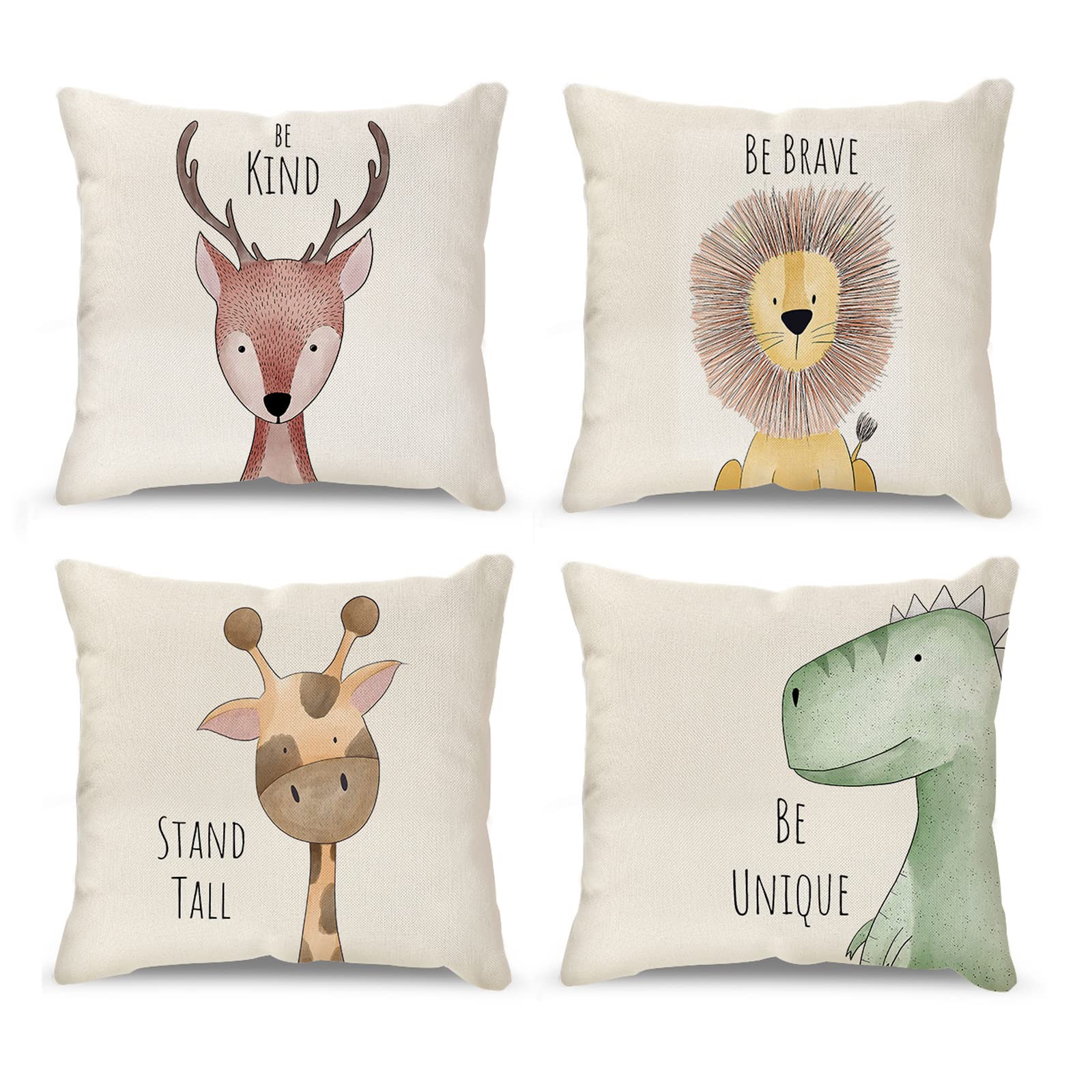 Dinosaur Throw Pillow Covers Set of 2 - 18x18 Inch Square Decorative Pillow Covers for Bed, Couch, Living Room & Outdoor Patio Furniture - Perfect for Home Decor, Kids Room & Dinosaur Theme Parties