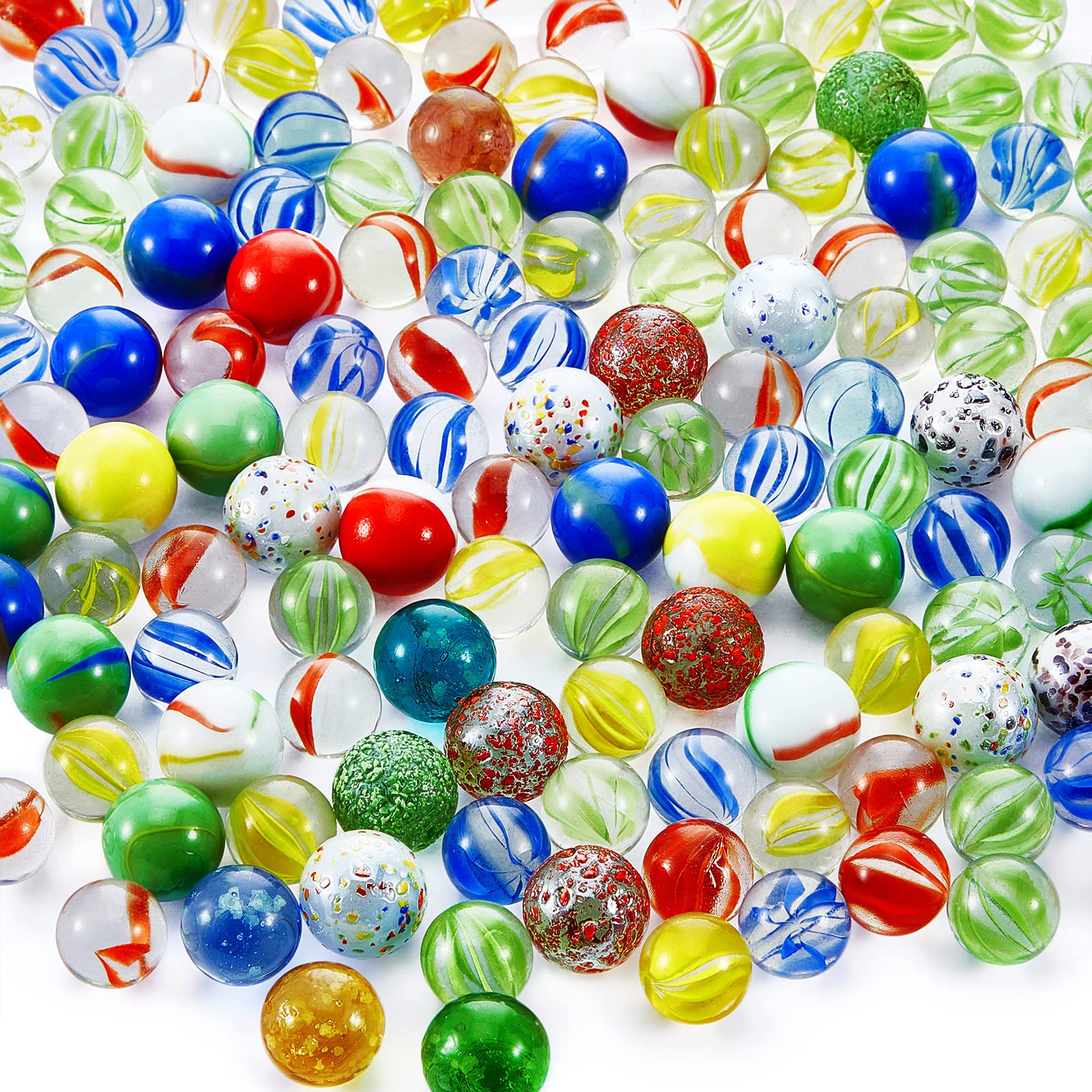 Skylety 200-Piece Colorful Glass Marbles Set - 0.55 & 0.63 Inch Cat Eye & Glow in The Dark Marbles for Kids Games, DIY Home Decor, Vase Fillers - Perfect for Marble Runs, Sensory Play & Decorative Crafts