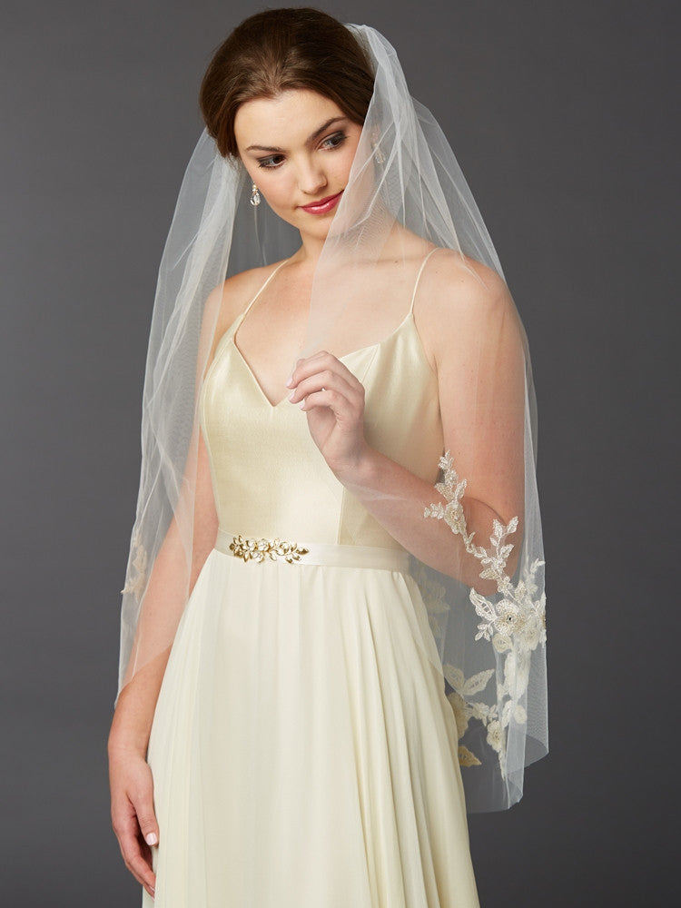 Elegant Gold and Silver Embroidered Floral Lace Wedding Veil - Perfect for Bridal Accessories, Ceremonies & Special Occasions