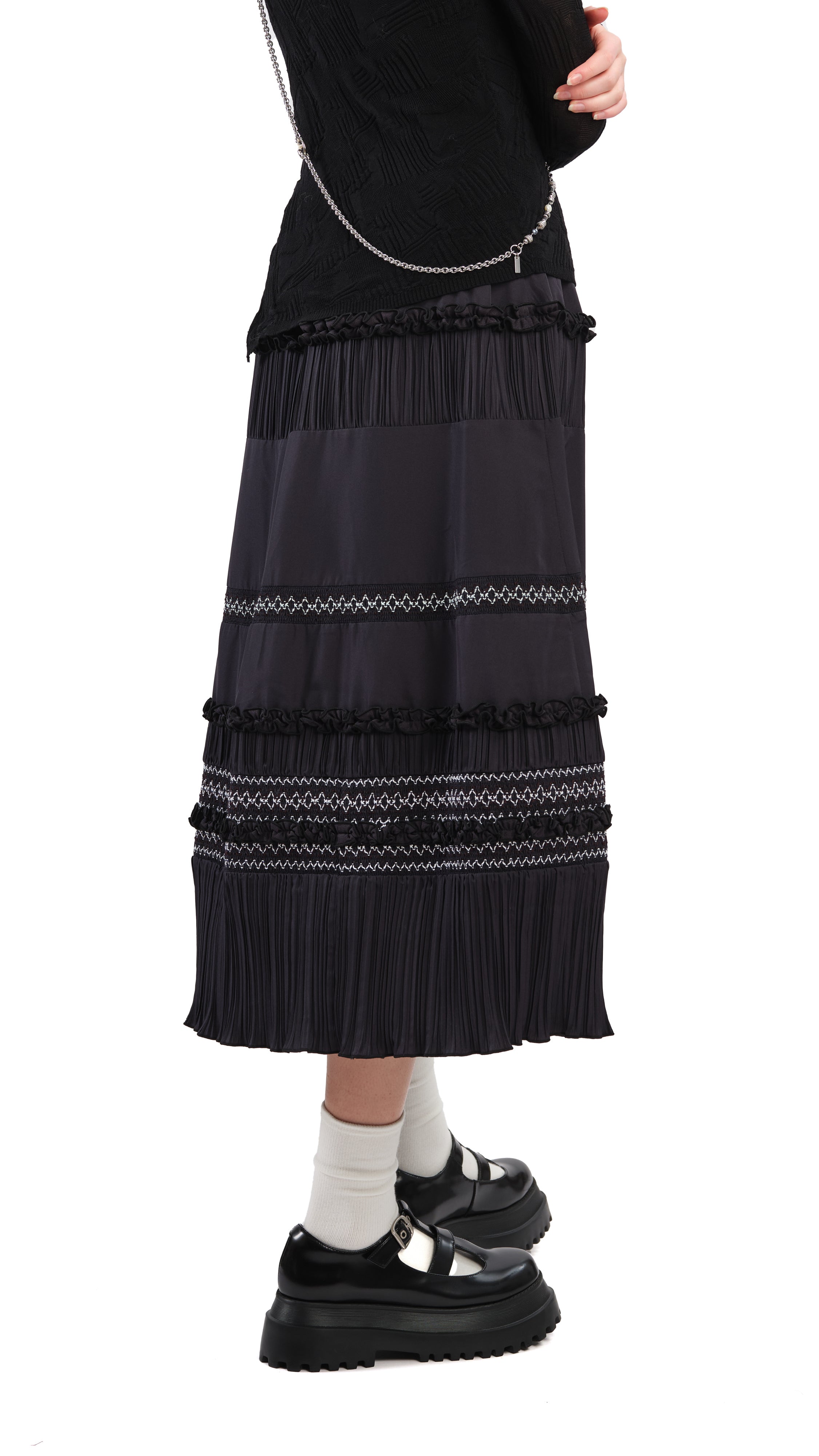 Stylish Smocked Patch Flare Skirt for Women | Boho Chic Midi Skirt with Elastic Waist | Perfect for Summer, Beach, and Casual Outfits