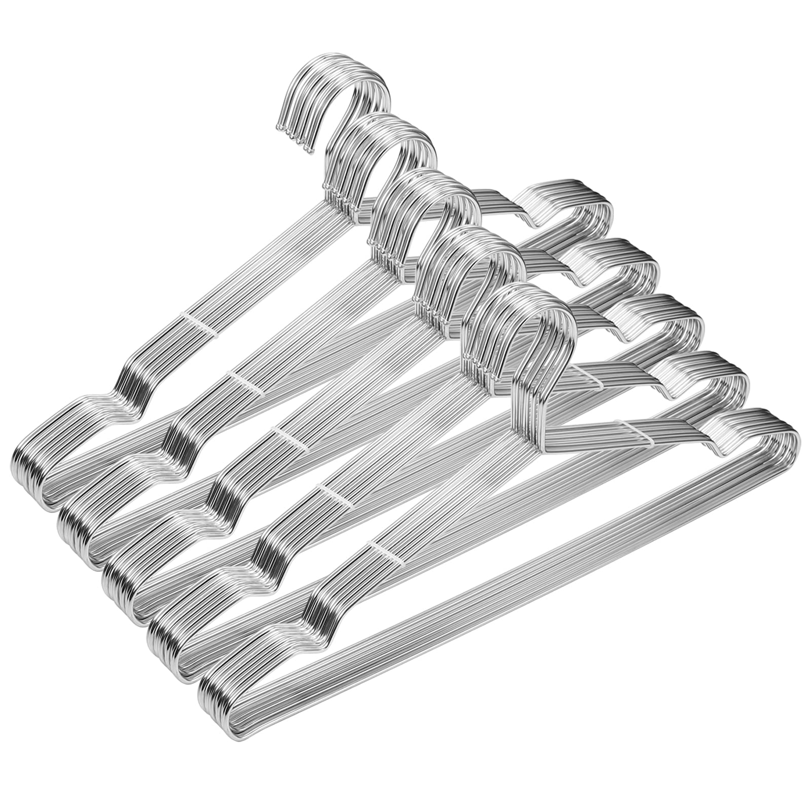 50 Pack Stainless Steel Coat Hangers with Non-Slip Grooves - 16.5 Inch Heavy Duty Clothes Hangers for Wardrobe Organization & Dry Cleaning Use