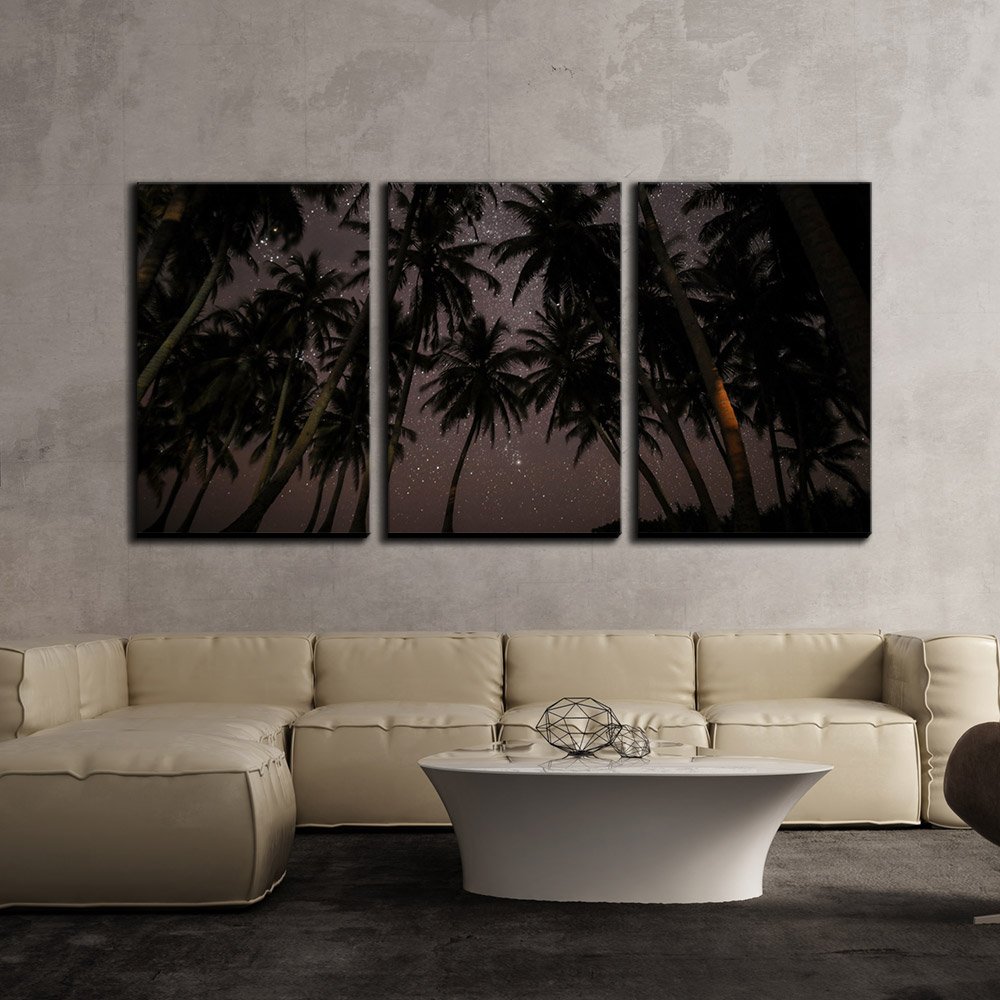 Wall26 - 3 Piece Canvas Wall Art Set - Tropical Palm Trees Under Starry Night Sky - Modern Home Decor Stretched and Framed Ready to Hang - 16