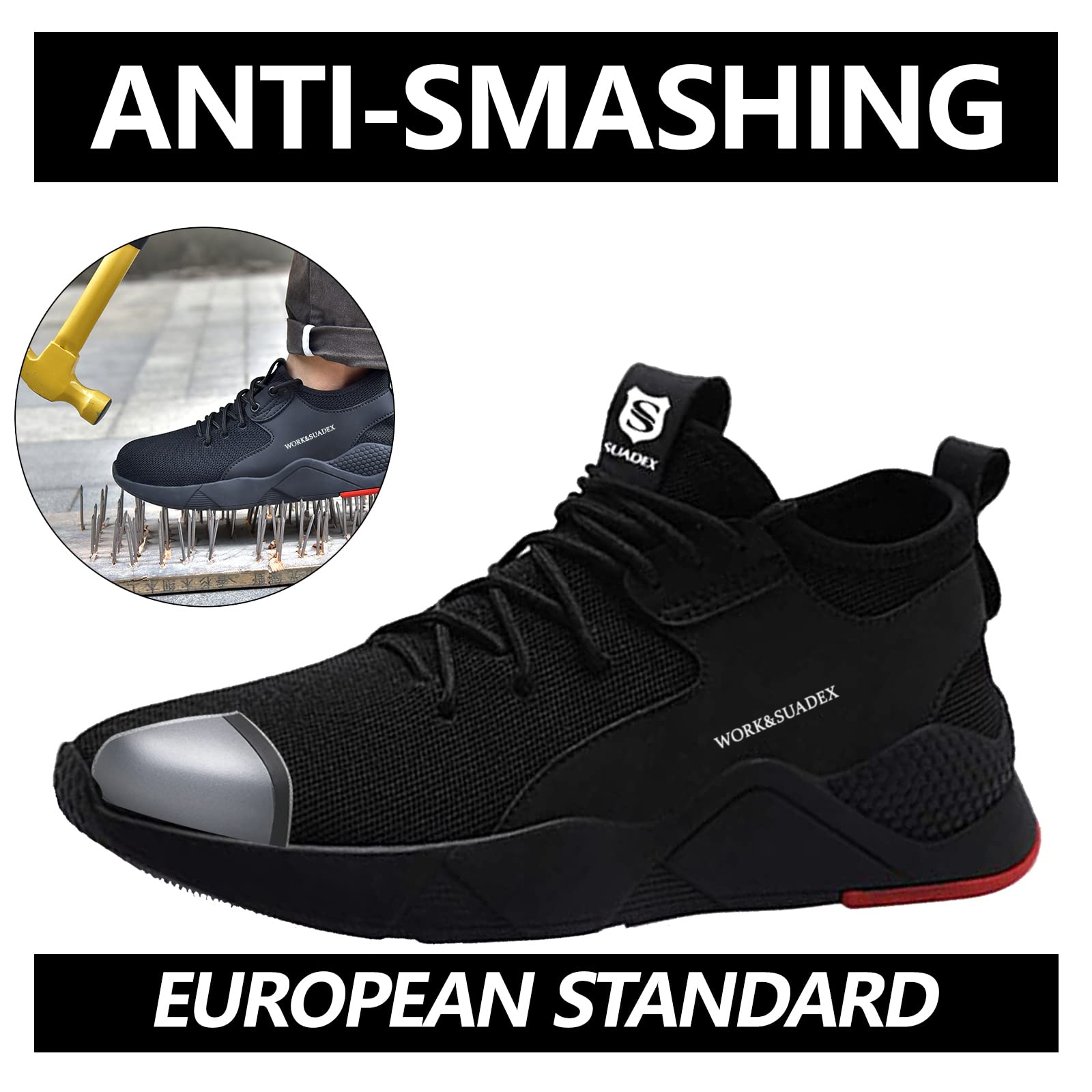 SUADEX Steel Toe Work Shoes for Men & Women - Lightweight Safety Sneakers with Breathable Design for Construction, Warehouse & Industrial Use - OSHA Compliant Work Boots for Outdoor & Indoor Work Environments