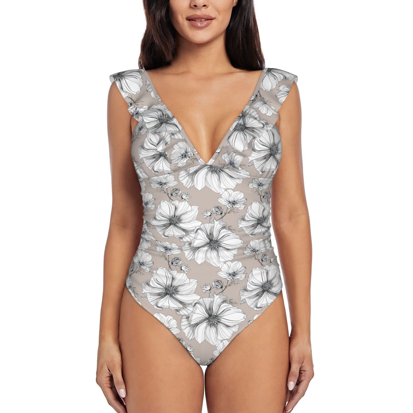 Graffery Women's Tummy Control One Piece Swimsuit - V Neck Ruffled Monokini Bathing Suit for Beach, Pool & Vacation | Slimming Swimwear for Women