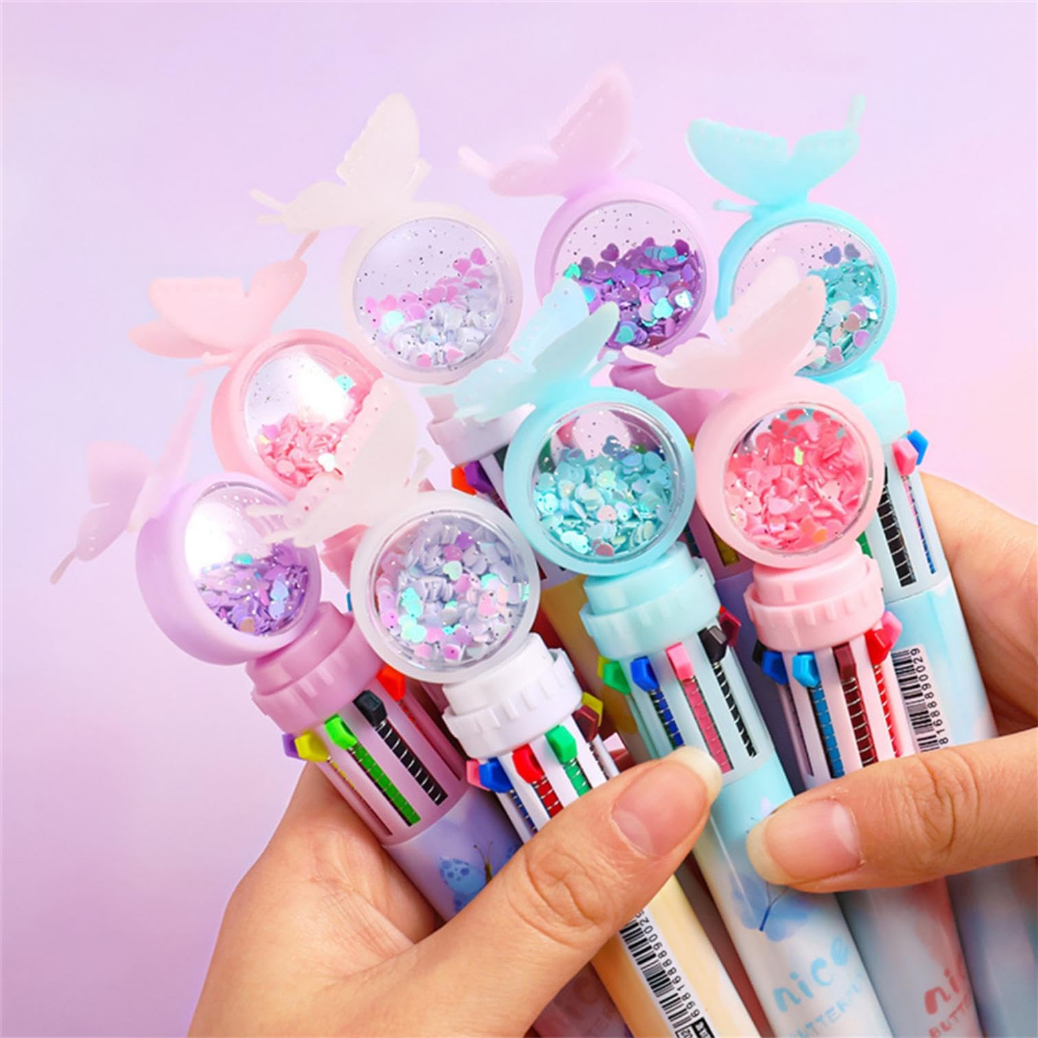 4pcs Multi-Color 10-in-1 Retractable Ballpoint Pens Set - 0.5mm Fine Point Butterfly Design Writing Pens for School, Office & Home Use - Perfect for Students, Kids & Stationery Lovers (Random Colors)