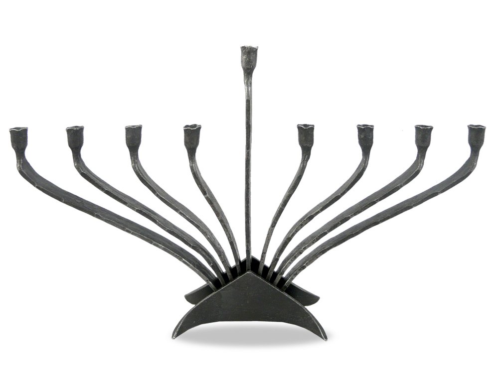 Hand-Forged Iron Fan Menorah - 16.5 Inch American Made Hanukkah Candle Holder for Jewish Holiday Decor & Home Celebration
