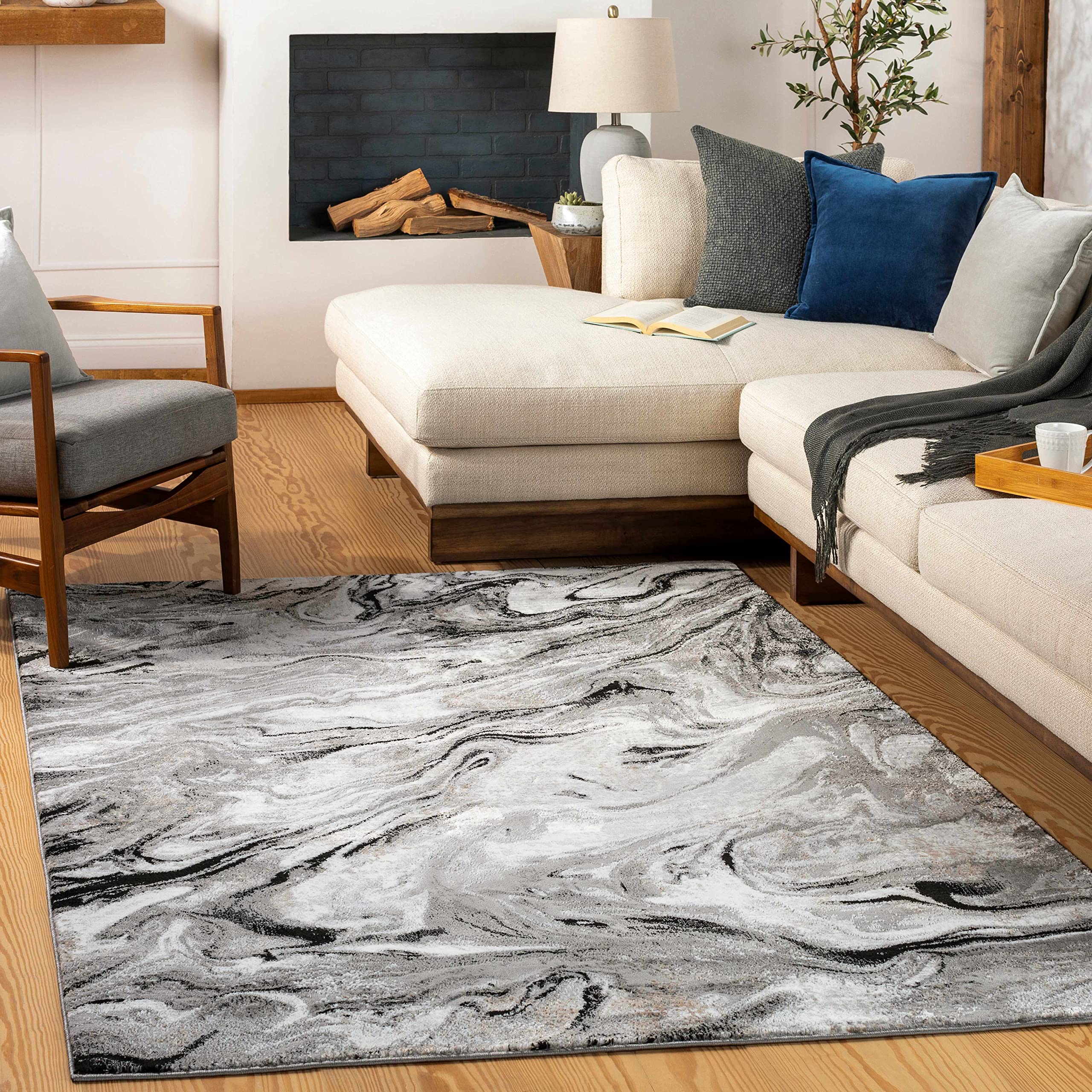 Modern Gray and Purple Hauteloom Cotterwood Area Rug 9'2