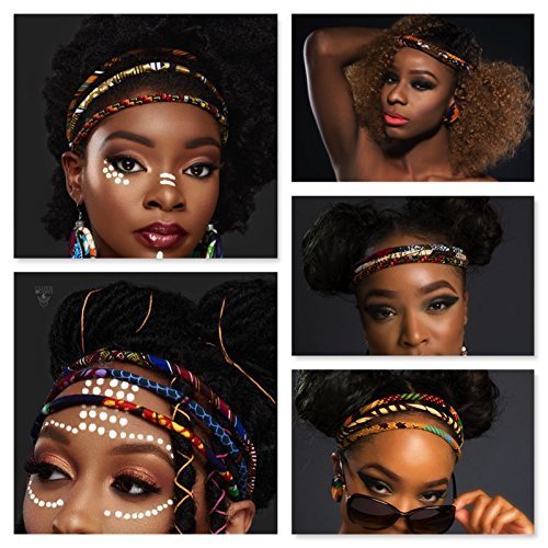African Print Headband - Blue & Black Safari Tribal Print 3-Strand Hair Accessory for Natural Hair | Ankara Headwrap & Headband for Women | Afrocentric Fashion | Perfect for Weddings, Parties & Everyday Wear