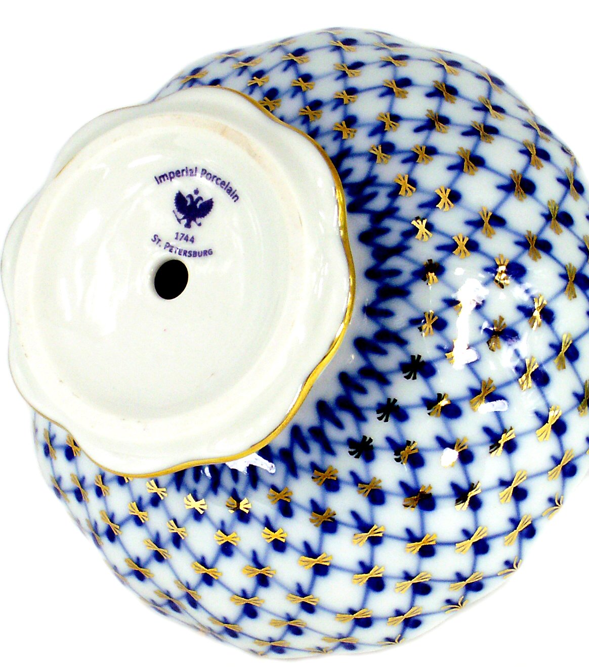 Lomonosov Porcelain Cobalt Net Candy Jam Confectionery Vase - Elegant Handmade Russian Tea Cup for Dessert Display & Home Decor (Perfect for Tea Parties, Candy Storage & Luxury Gift Giving)