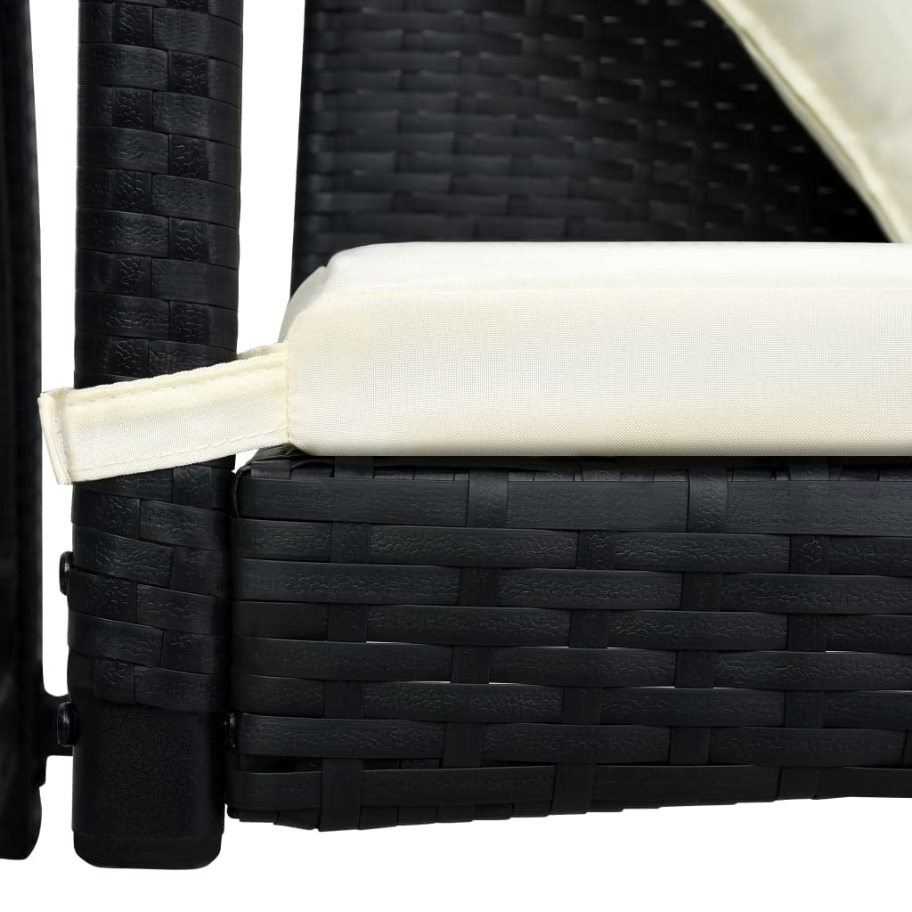 vidaXL Patio Swing Chair with Adjustable Canopy & Cushion - Outdoor Hanging Daybed Bench in Black Poly Rattan - Perfect for Balcony, Garden, Porch & Backyard Relaxation