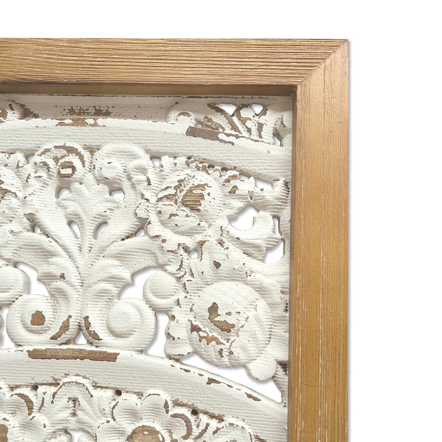 Hand-Carved Wood Wall Art Decor - 35.5 Inch Antique Distressed White Wood Panels, 3-Panel Decorative Sculpture for Living Room, Bedroom & Office | XIAOAIKA Elegant Wood Wall Plaque Hanging Décor