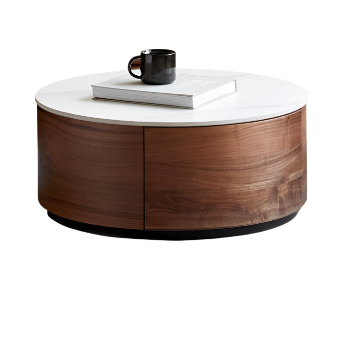 Premium Black Walnut Solid Wood Round Coffee Table - Modern Luxury Rock Plate Design for Living Room, Lounge & Office Decor