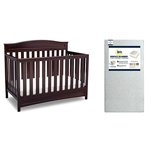Delta Children Emery 4-in-1 Convertible Crib with Serta Perfect Slumber Mattress - Dark Chocolate Finish | Toddler Bed, Daybed & Full-Size Frame | Eco-Friendly Recycled Fiber Core | Nursery & Kids Room Furniture