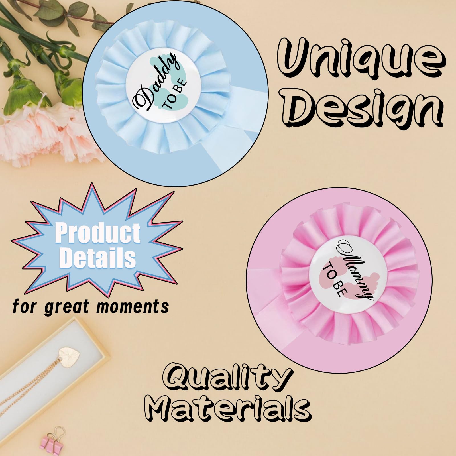 Mommy and Daddy to Be Badges Pin Set - Baby Shower Decorations, Gender Reveal Party Supplies, Pregnancy Announcement Gifts - Perfect for Baby Showers, Gender Reveals & New Parent Celebrations