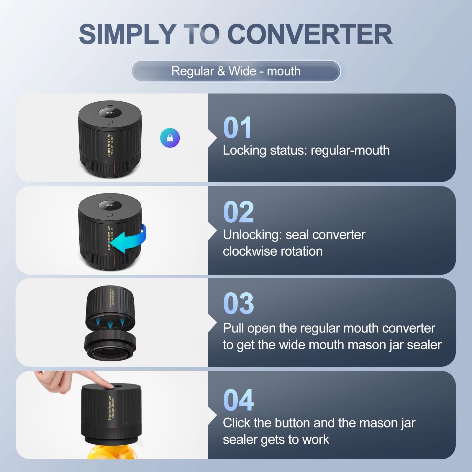 Electric Mason Jar Vacuum Sealer for Food Preservation - Compatible with Wide & Regular Mouth Jars, Airtight Vacuum Sealing Machine (Black) - Perfect for Meal Prep, Canning, Sous Vide & Long-Term Food Storage