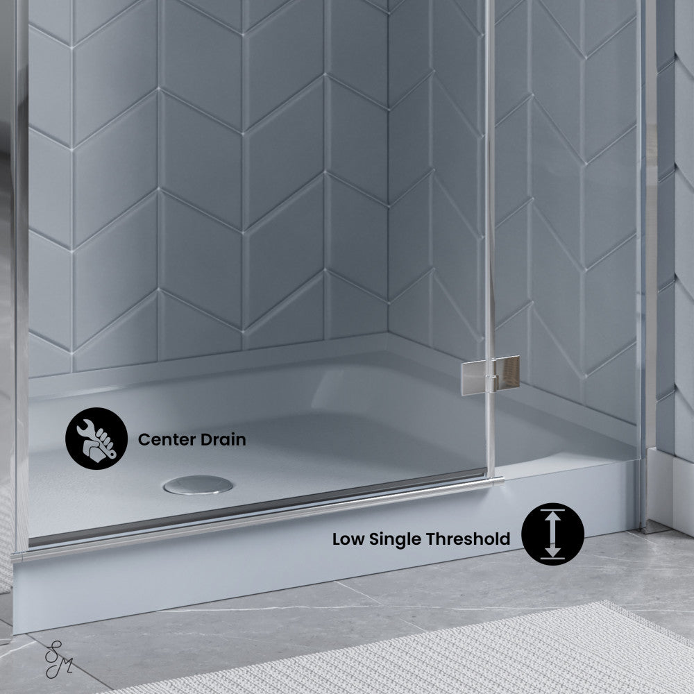 Voltaire 48 x 36 Inch Single Threshold Center Drain Shower Base in Gray - Perfect for Modern Bathroom Renovations & Waterproof Flooring Solutions