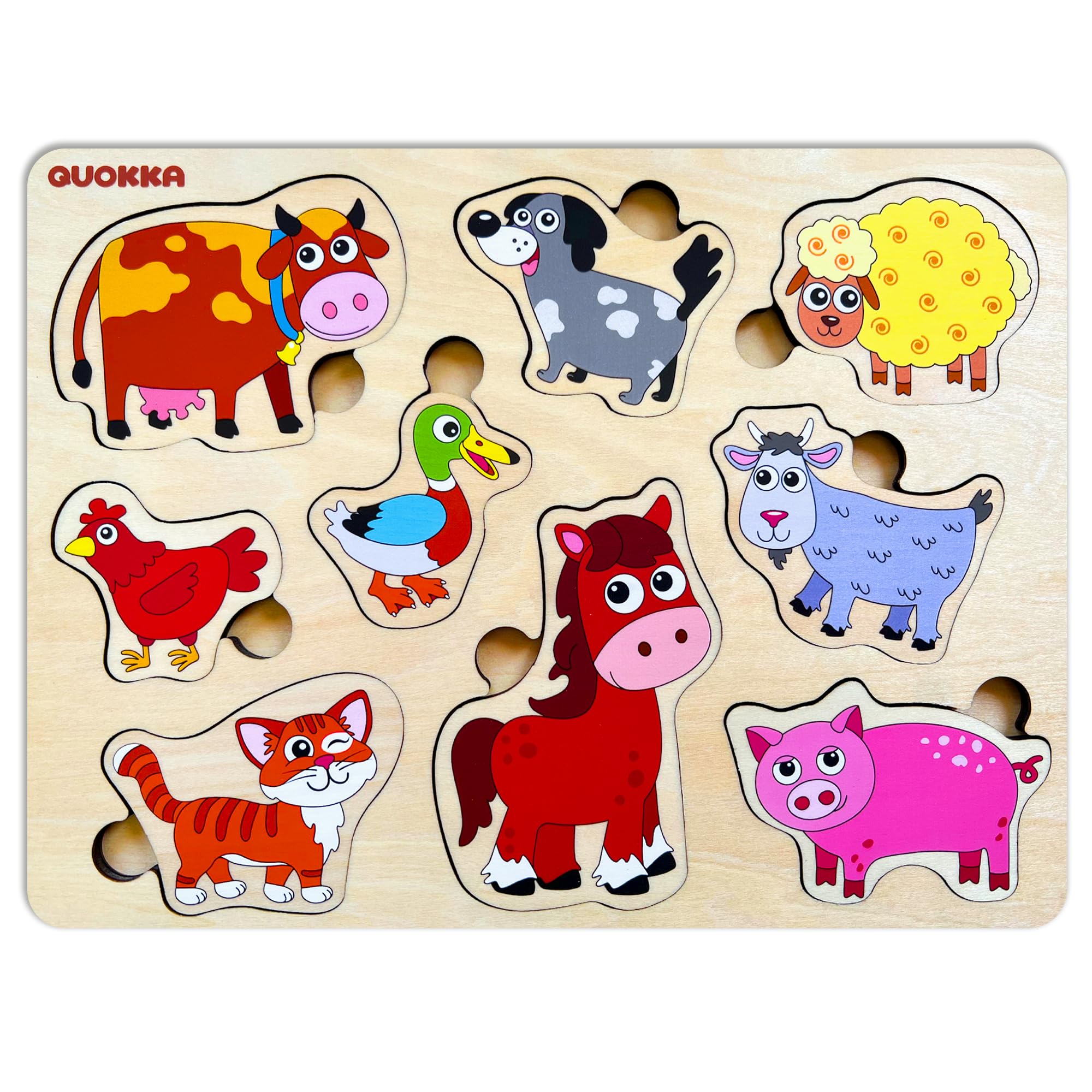 QUOKKA Wooden Farm Animal Puzzles for Toddlers 1-5 Years Old - Educational Learning Toys for Boys & Girls - Montessori Wooden Puzzles for Kids 2-4 - Perfect for Preschool Learning, Birthday Gifts & Early Childhood Development