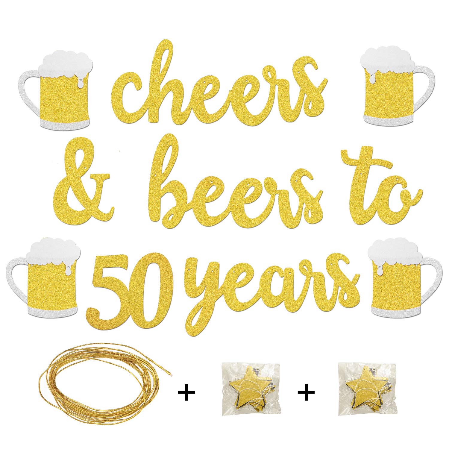 50th Birthday Gold Glitter Banner - Cheers & Beers Party Decor for Him/Her - Anniversary & Wedding Supplies - Perfect for Milestone Celebrations, Photo Backdrops & Festive Home Decor