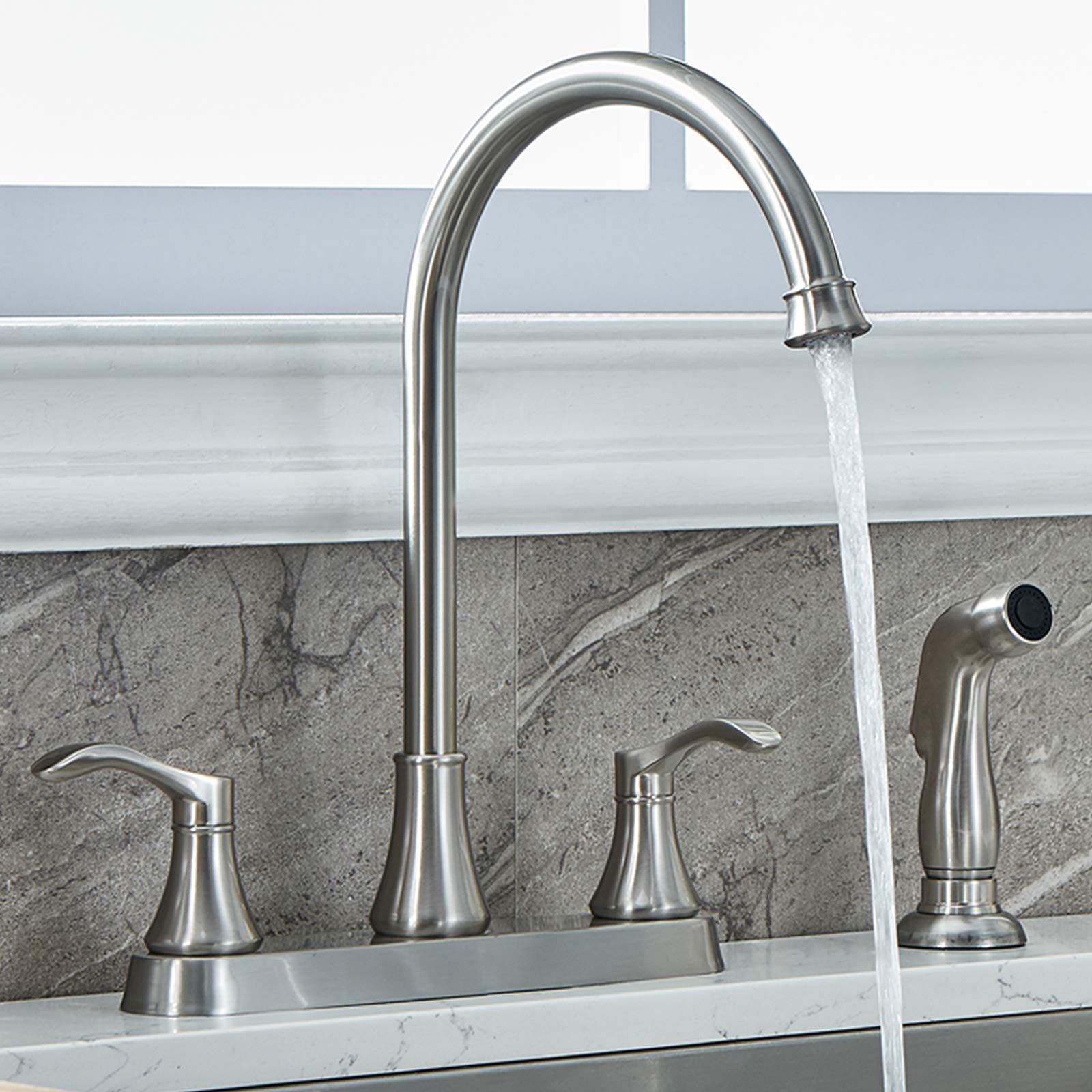 Brushed Nickel RV Kitchen Faucet with Side Sprayer - High-Arc Spout for Sinks