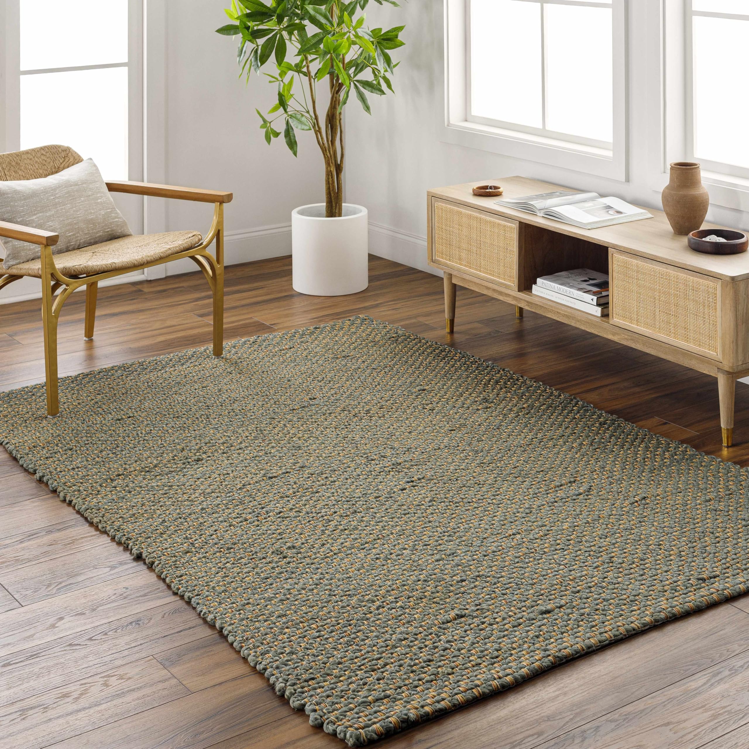 Hauteloom Maral Jute Area Rug 8' x 10' - Soft & Durable Natural Fiber Carpet for Living Room, Bedroom - Contemporary Cloud Gray - Perfect for Boho, Farmhouse & Modern Home Decor