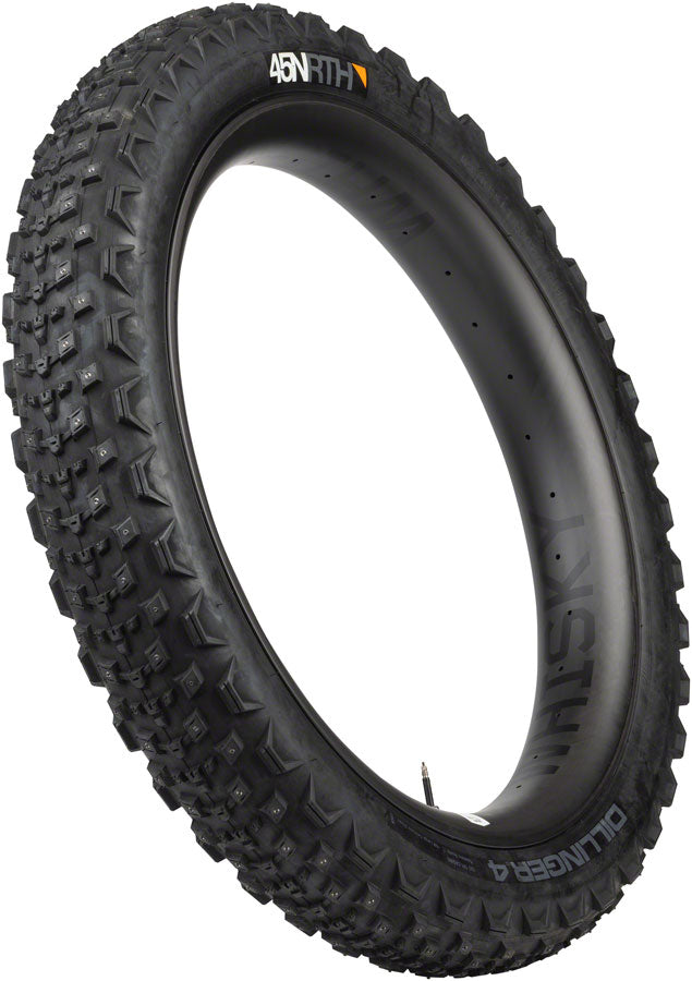 45NRTH Dillinger 4 Studded Bike Tire - 27.5 x 4.0 Tubeless Folding Winter Tire with 168 Large Concave Carbide Studs (120 TPI, Black) - Perfect for Snow & Ice Cycling, Fat Biking, and Extreme Winter Trails