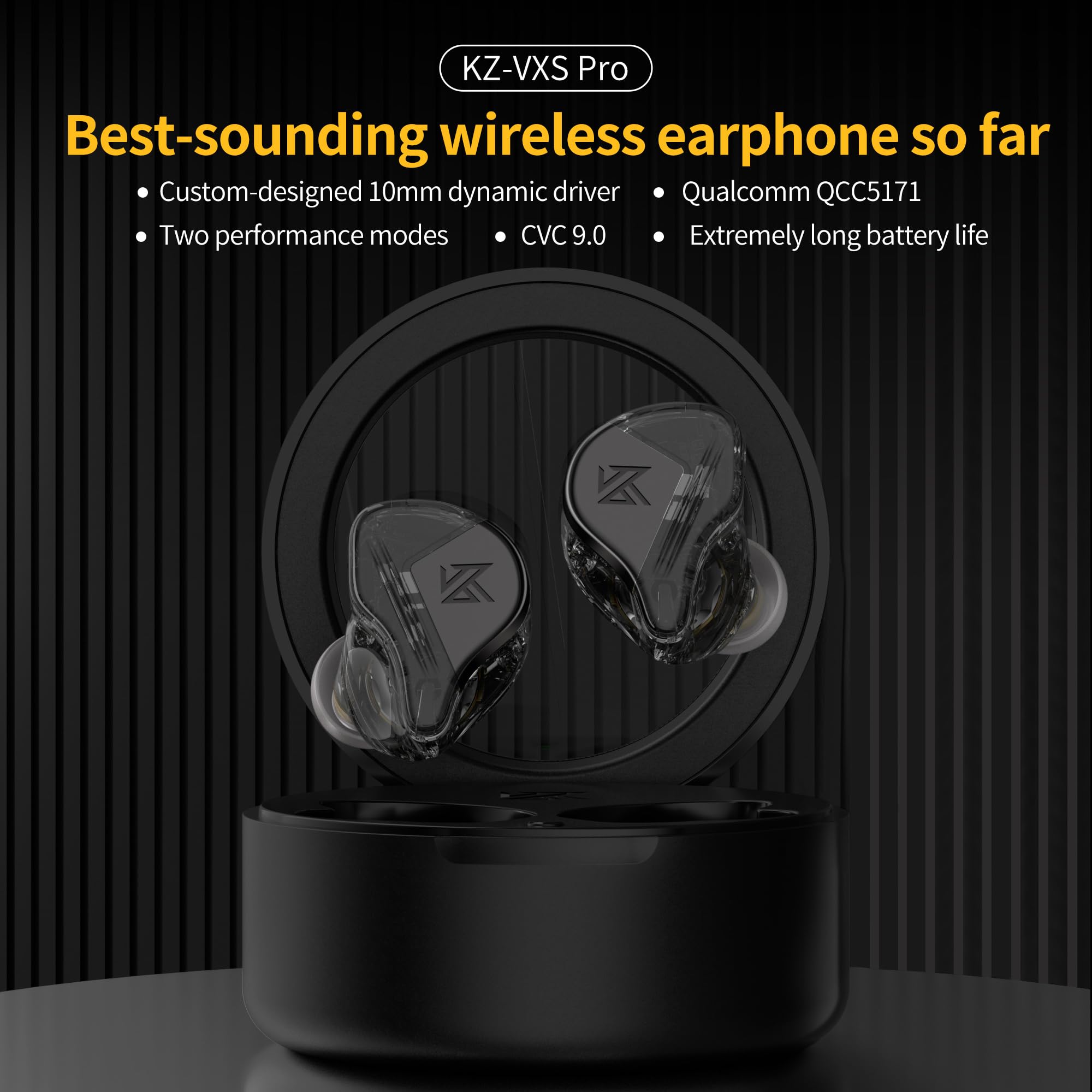 KZ VXS Pro True Wireless Earbuds Bluetooth 5.3 HiFi Headphones with Microphone, AptX, 32H Playtime & Noise Cancellation - Perfect for Gym, Commuting & Work Calls