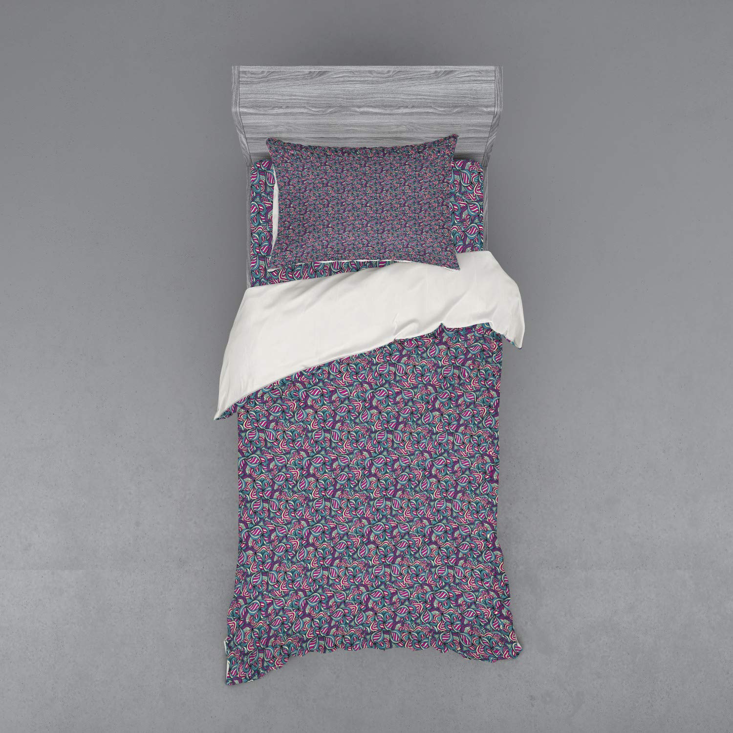 Ambesonne Bohemian Abstract Duvet Cover Set - 3 Piece Twin XL Bedding with Hand Drawn Wavy Lines in Fuchsia, Slate Blue & Cream | Perfect for Modern Bedrooms, Guest Rooms & Bohemian Decor