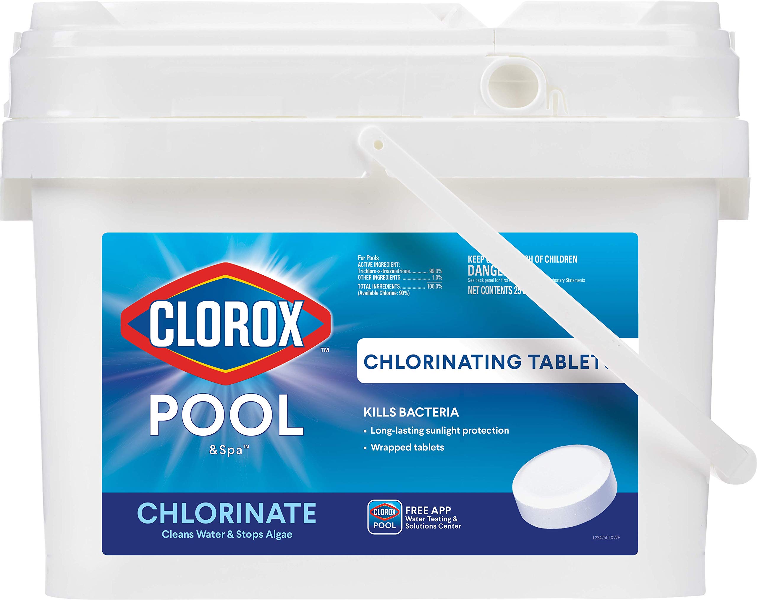 Clorox Pool & Spa Active99 3-Inch Chlorine Tablets - 25 lb Bucket | Long-Lasting Swimming Pool Sanitizer for Crystal Clear Water | Ideal for Inground & Above Ground Pools, Spas, and Hot Tubs