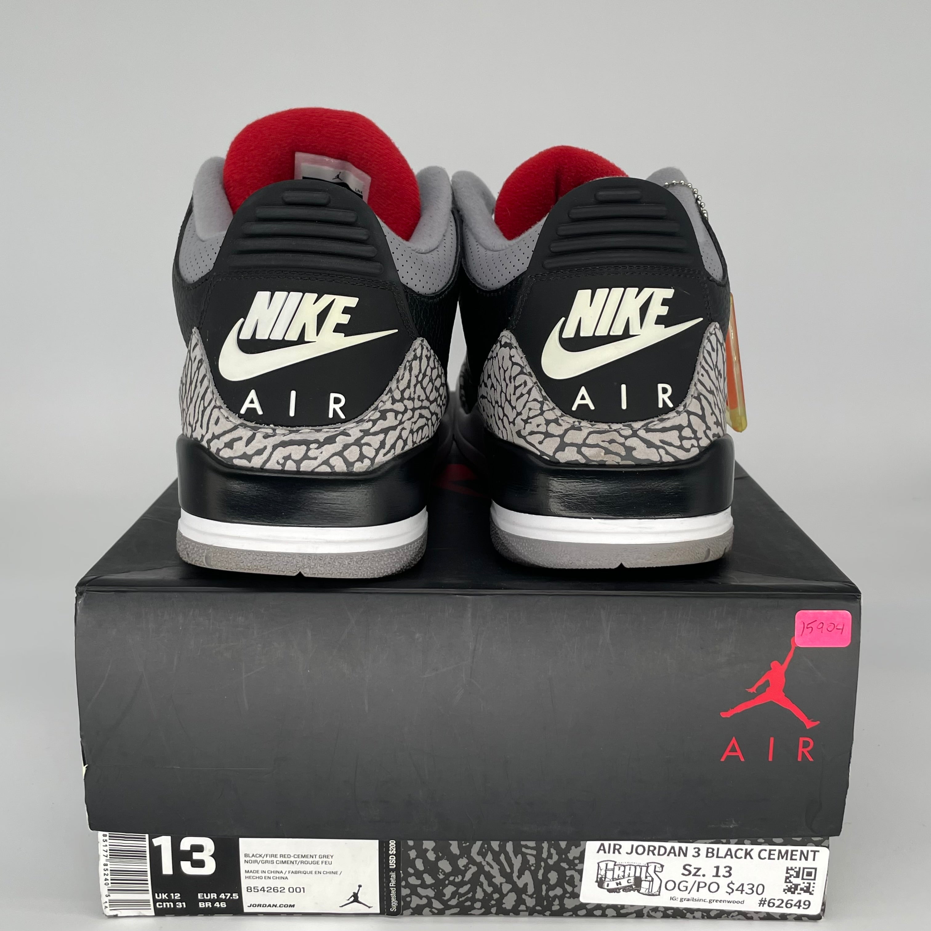 Original Air Jordan 3 Retro 'Black Cement' Men's Basketball Shoes - Size 13 (854262-001) - Perfect for Sneaker Collectors & Streetwear Fashion