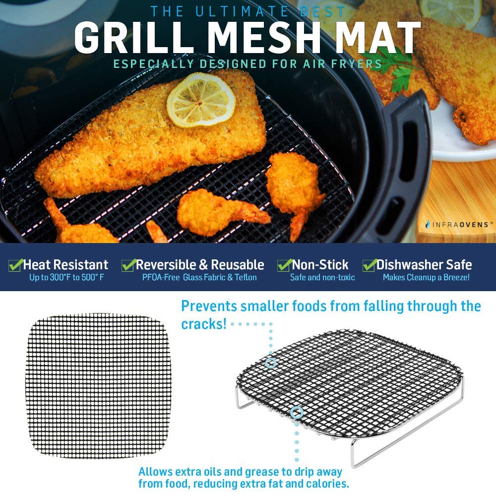 Air Fryer Accessories Bundle - 3-Piece Non-Stick Cooking Mats Set Compatible with Philips, Nuwave, Secura, Maxi-Matic & More | Perfect for Roasting, Baking, Grilling Healthy Meals | Dishwasher Safe & Reusable