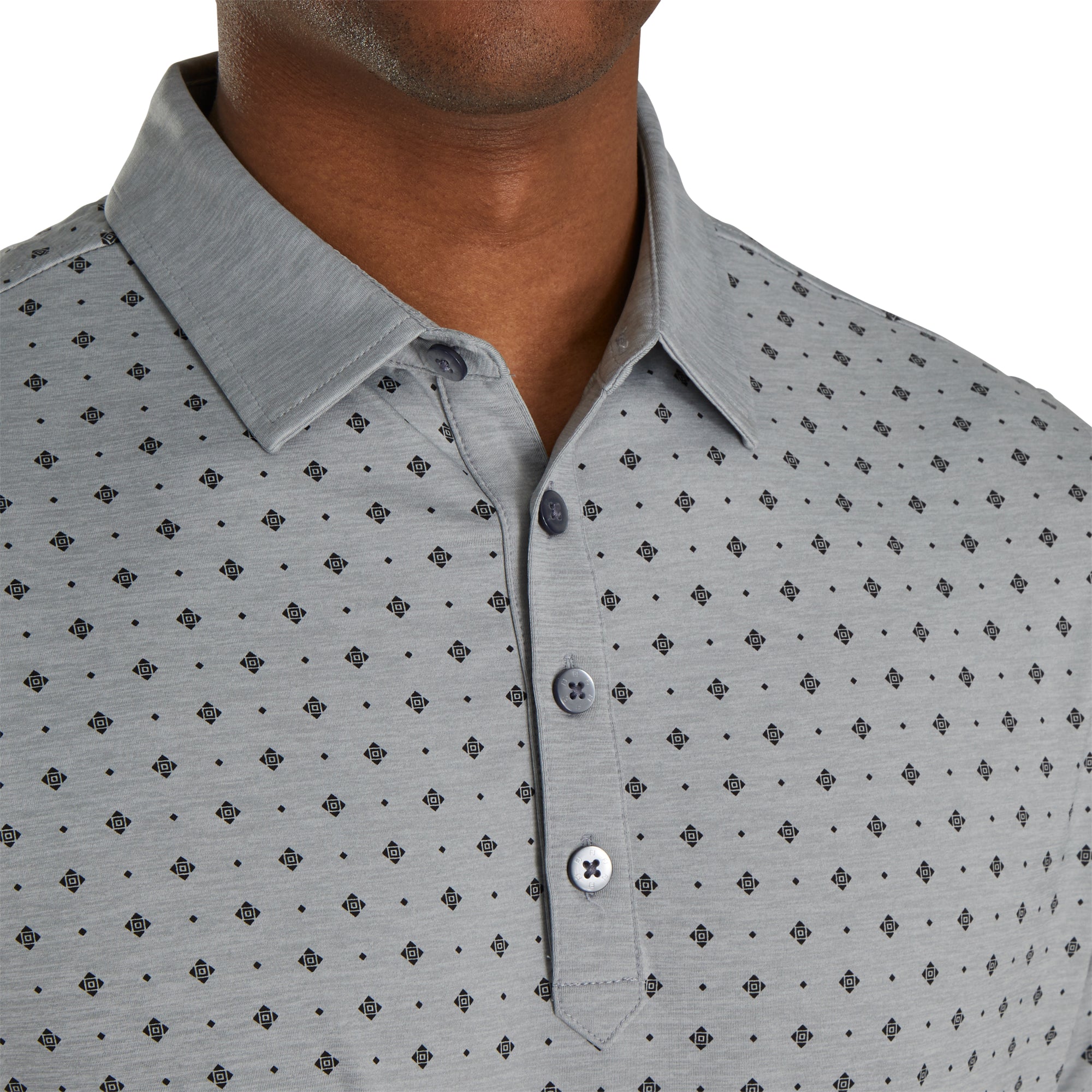 FootJoy Men's Athletic Fit Golf Polo - Moisture-Wicking, Breathable Heather Grey with Deco Print - Perfect for Golf, Casual Wear & Outdoor Activities