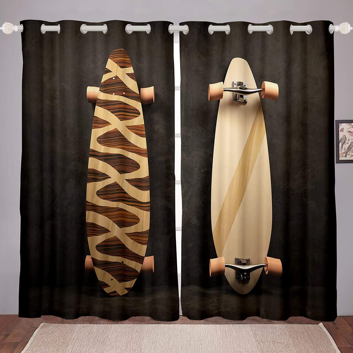 Feelyou Sports Theme Skateboard Curtains for Bedroom & Living Room - Vintage Extreme Decor Window Drapes for Kids, Adults, Boys & Girls - 38 x 45 Inch, 2 Panels - Perfect for Skateboard Lovers' Room, Game Room & Teen Bedroom Decor