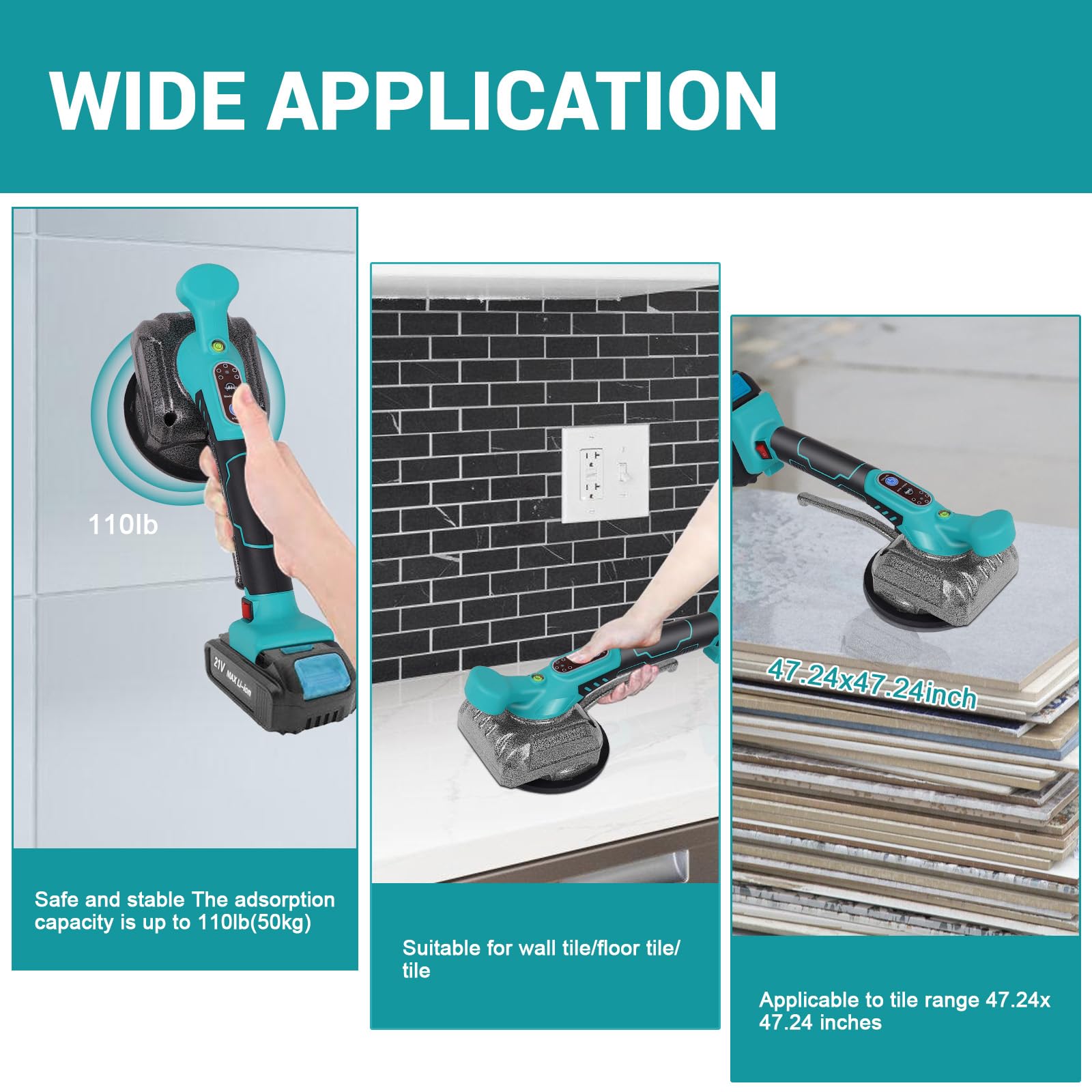 5-Speed Adjustable Suction Cup Handheld Tile Vibration Tool - Automatic Tile Leveling Machine with 2PCS Batteries - Perfect for DIY Home Renovation, Bathroom & Kitchen Tile Installation