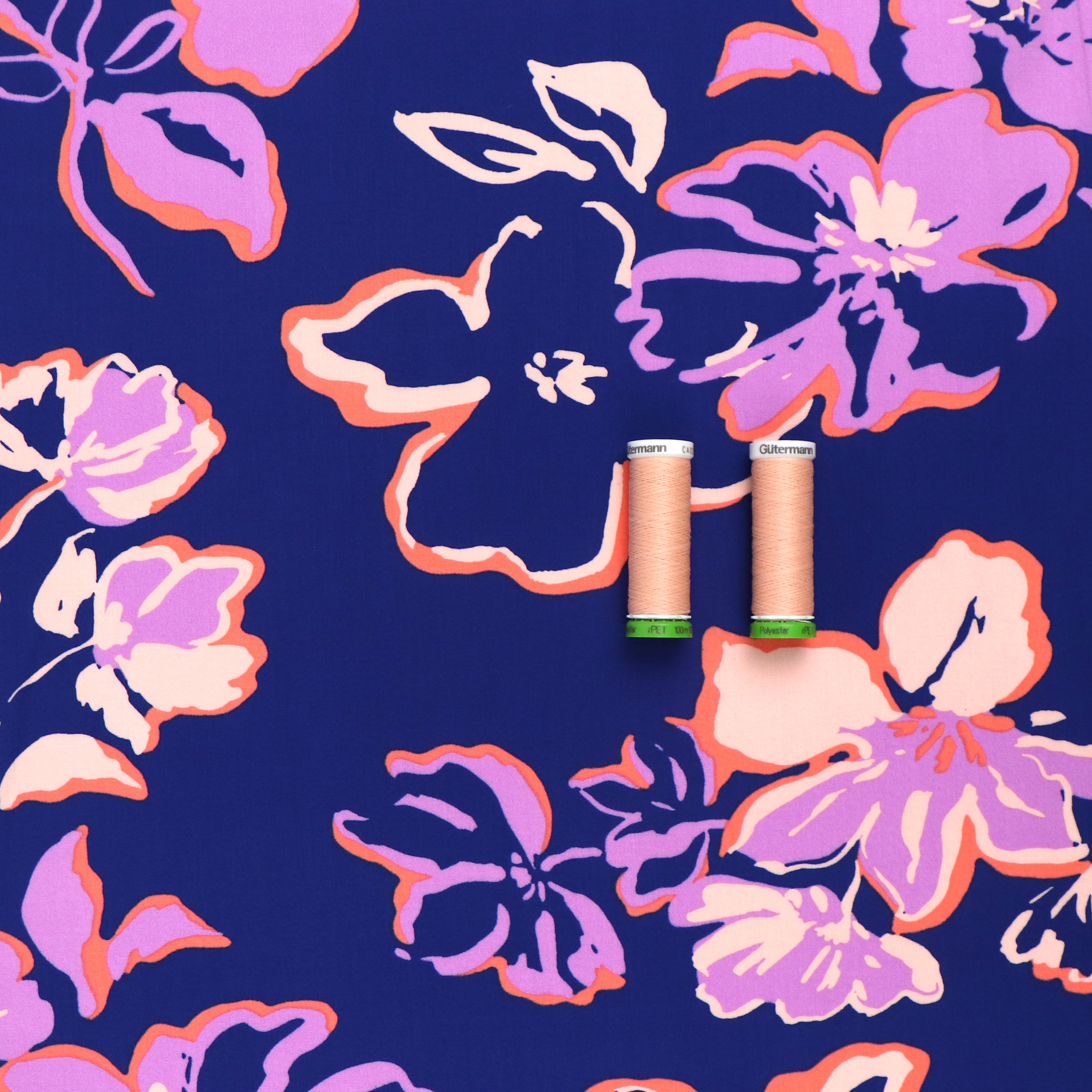 Premium Viscose Lawn Fabric with Lenzing™ EcoVero™ Sustainable Fibers - Blue Floral Printmaker's Design for Dresses, Blouses & Summer Fashion
