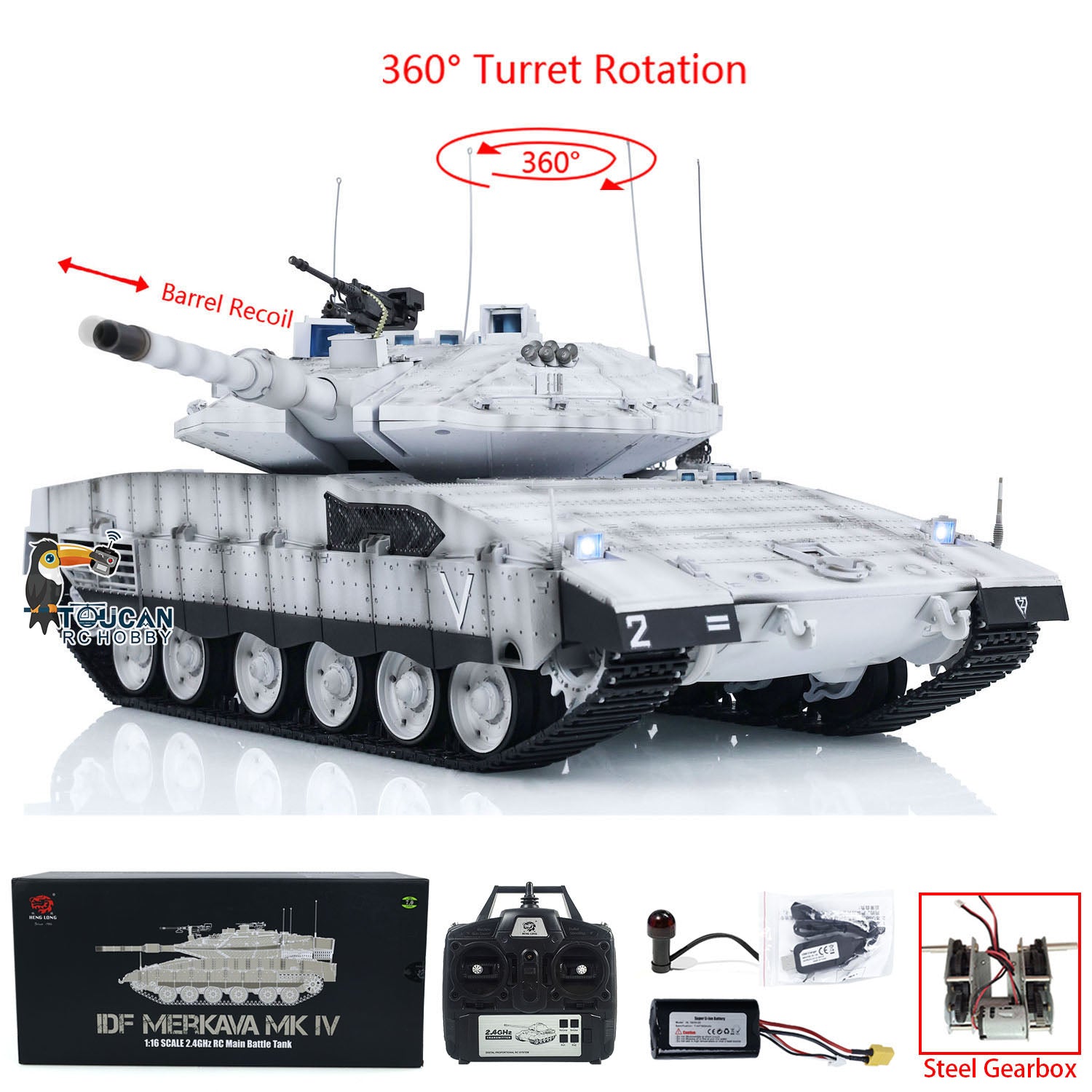 1/16 Heng Long 3958 RC Tank - IDF Merkava MK IV Metal Gearbox Military Vehicle with Radio Control | Collectible Model for Hobbyists & Battle Simulation Scenes