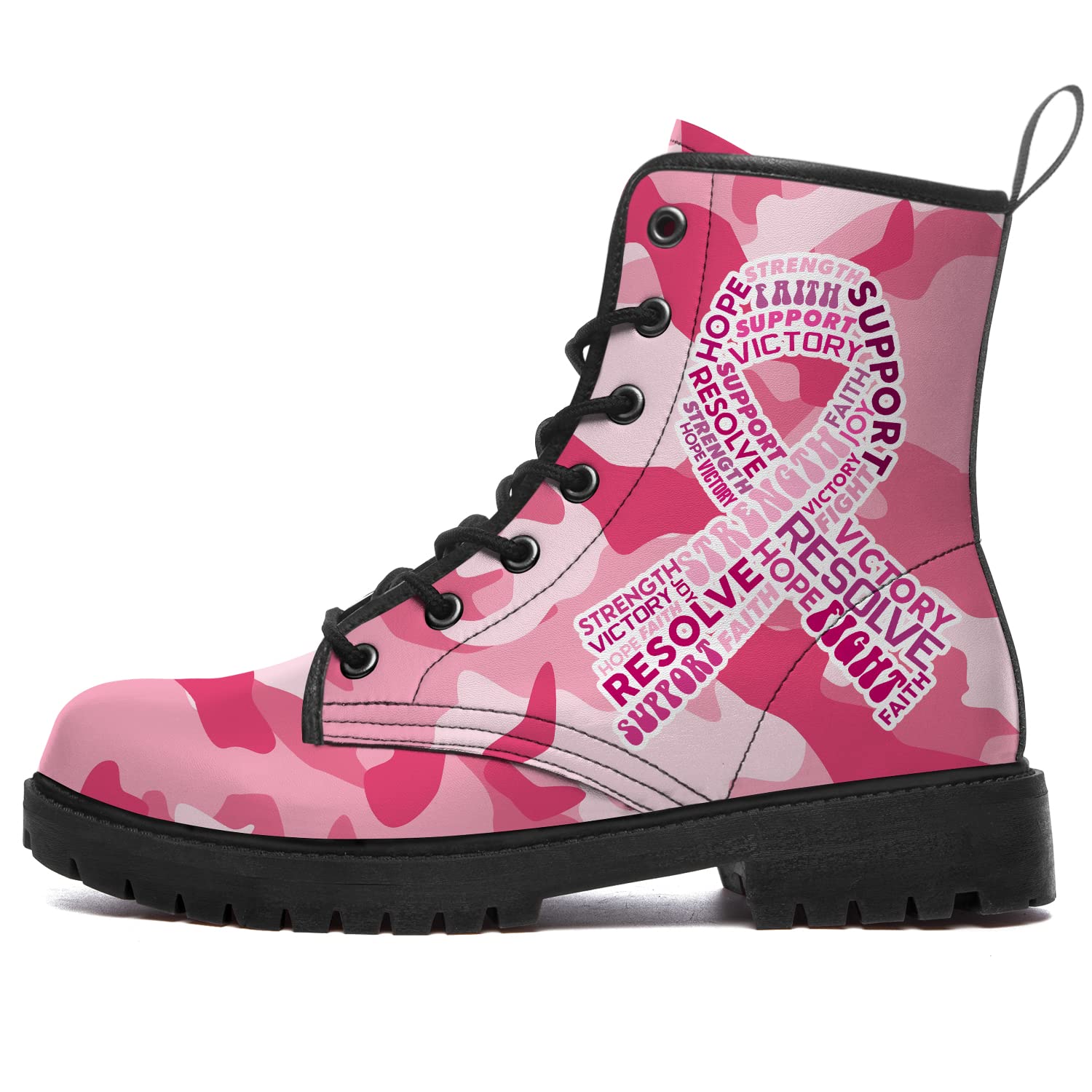 Breast Cancer Awareness Combat Boots for Women & Men - Anti-Slip Vegan Leather Waterproof Work Ankle Boots - Perfect for Outdoor Work, Hiking & Everyday Wear - Supportive Gift for Cancer Survivors