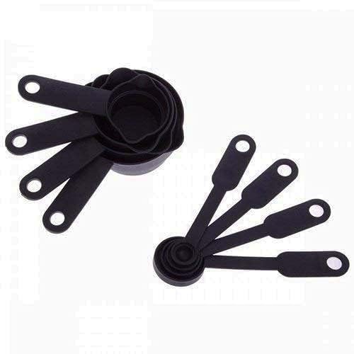 8-Piece Food Grade Measuring Cups and Spoons Set for Kitchen & Baking - Durable BPA-Free Plastic Measuring Tools (Black) - Perfect for Cooking, Baking, Meal Prep & Home Organization