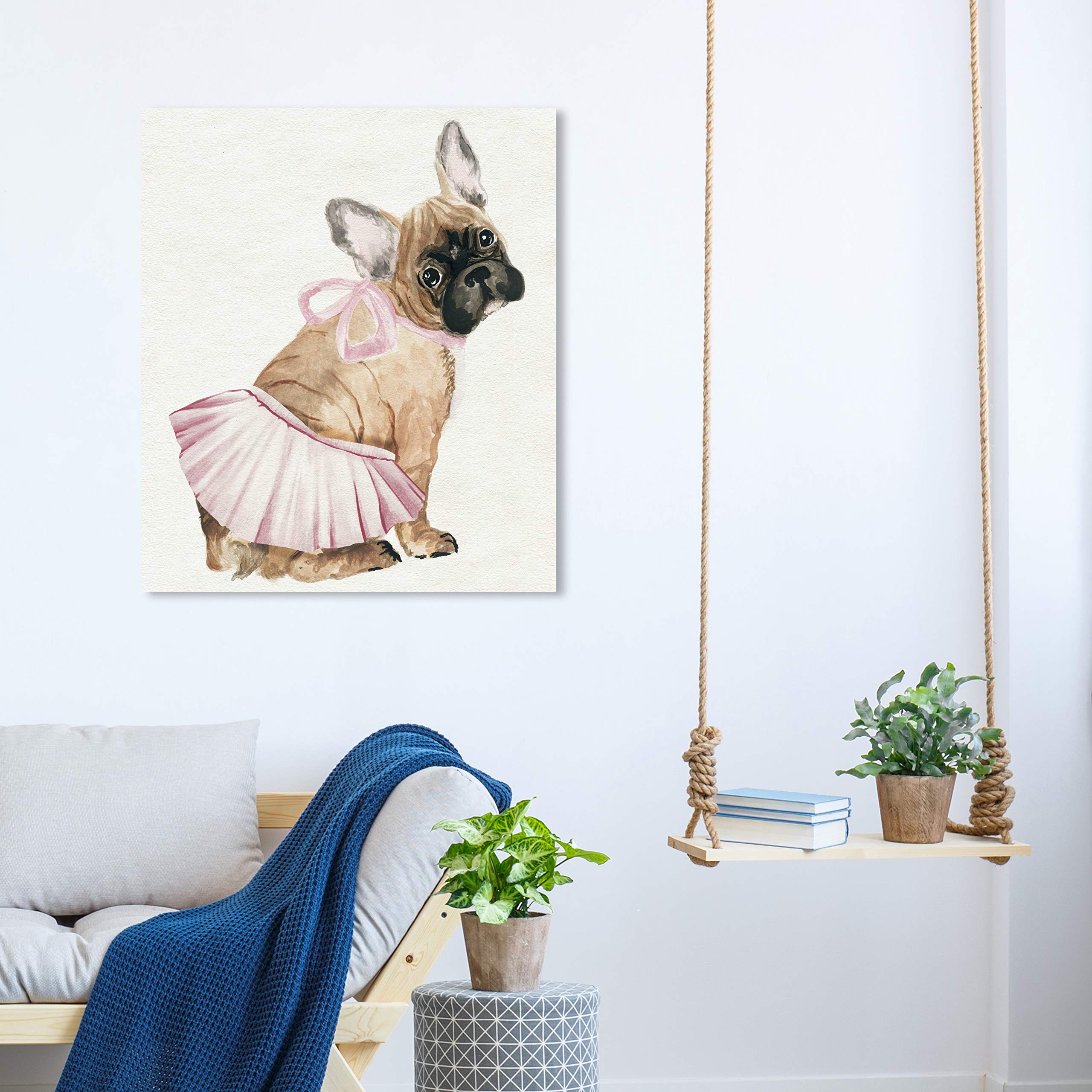 Oliver Gal Artist Co. 'Le Petit Frenchie' Animal Wall Art Canvas Print - 30x36 Inches Brown & Pink Modern Home Decor - Perfect for Living Room, Bedroom or Nursery Décor