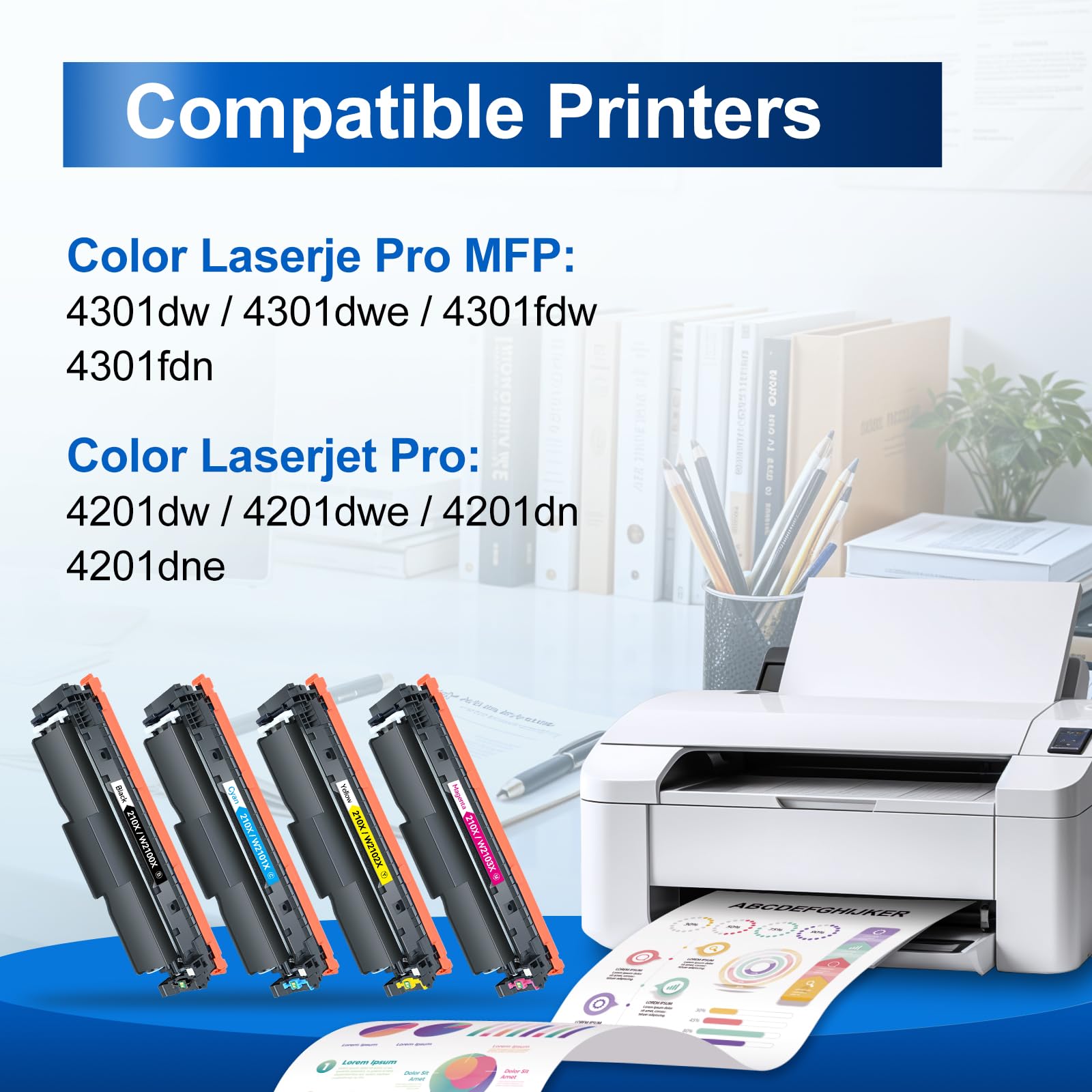 InkNI Compatible Toner Cartridges 4-Pack for HP 210X/210A/210 - High Yield Replacement for HP Color Pro MFP 4301fdw/4301fdn/4201dw/4201dn Printers (W2100X/W2100A) - Perfect for Office Printing & High Volume Documents
