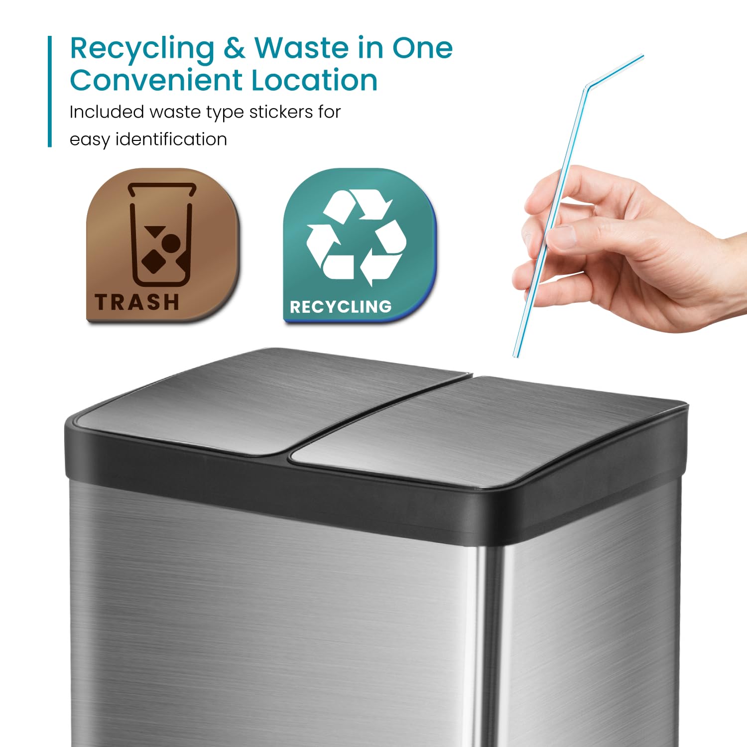 15.8 Gallon Stainless Steel Kitchen Trash Can with Dual Removable Liners - Perfect for Recycling & Waste Separation | Ideal for Modern Kitchens, Offices & Eco-Friendly Homes