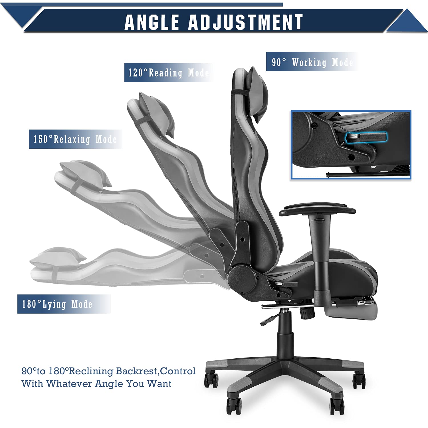 Soontrans Ergonomic Racing Style Gaming Chair with Adjustable Footrest, Headrest & Lumbar Support - High Back Computer Desk Chair for PC Gamers, Office Workers & Home Use (Black/Gray) - Perfect for Esports, Streaming & Long Work Sessions