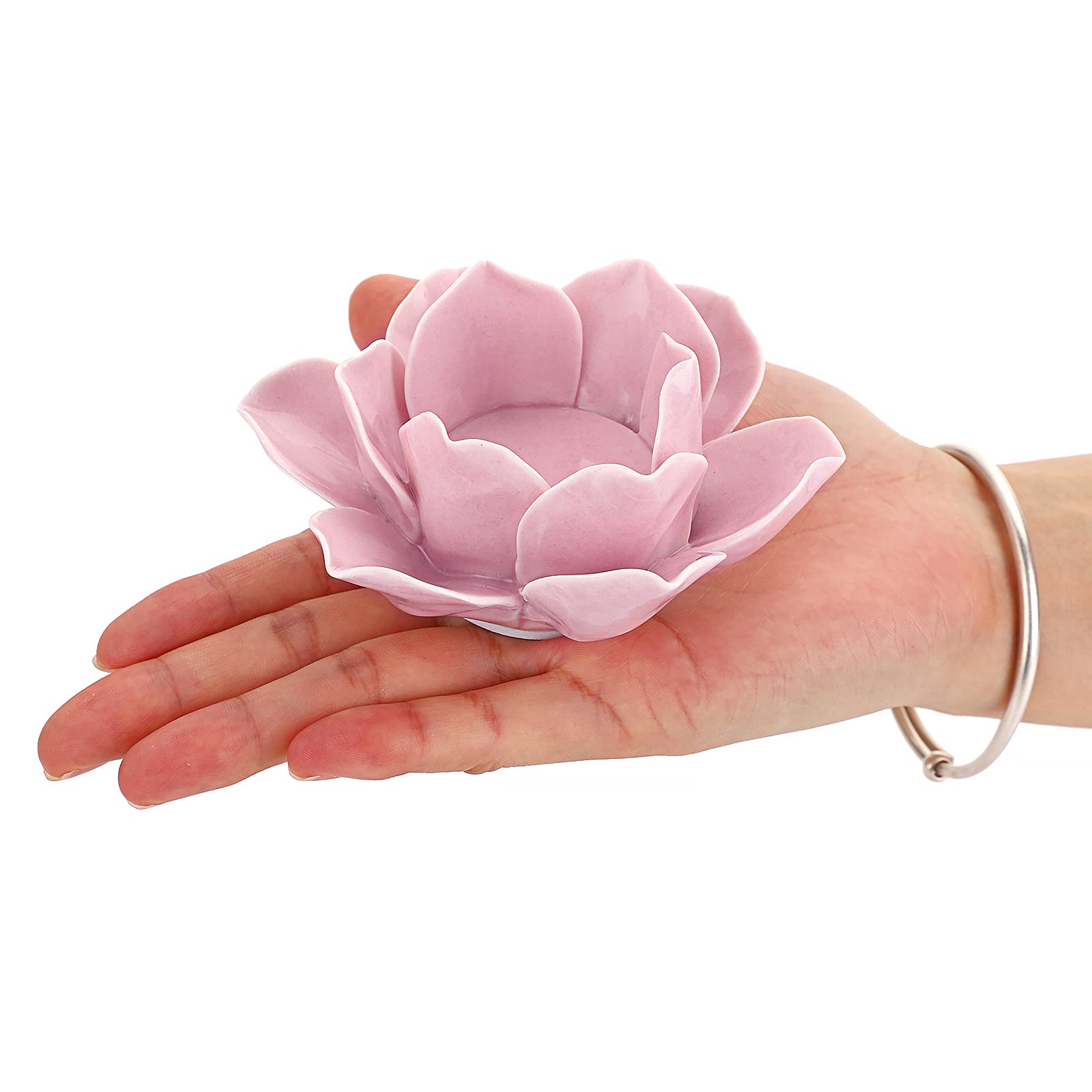 4.5 Inch Ceramic Lotus Flower Tea Light Holder - Elegant Pink Lotus Petals Candle Holder for Home Decor, Wedding, Party - Includes Gift Box - Perfect for Romantic Ambiance, Spa Relaxation & Table Centerpieces