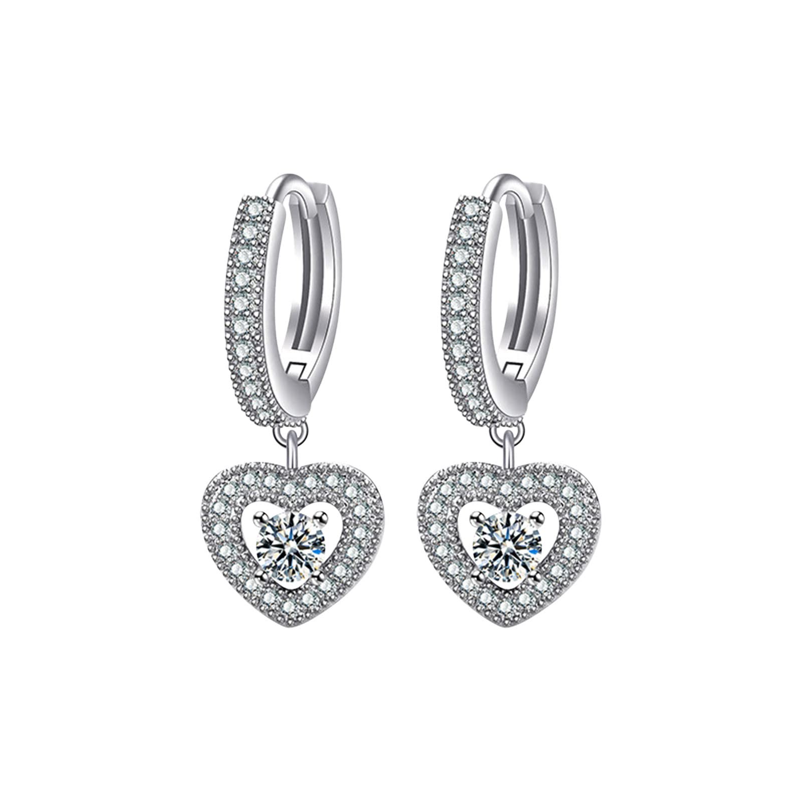 Sparkling Heart-Shaped Cubic Zirconia Diamond Studded Hoop Earrings - Fashionable & Elegant Jewelry for Women, Perfect Graduation Gift, Party Wear & Special Occasions
