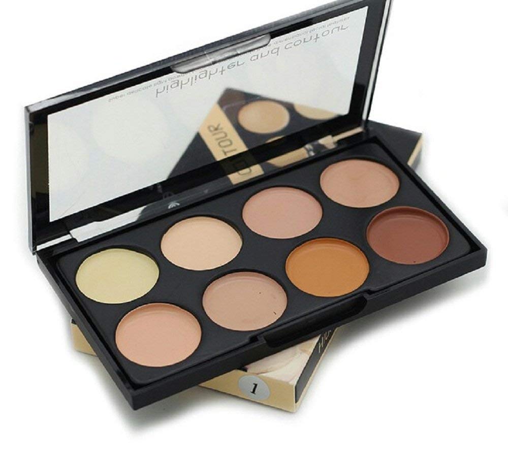 Angelie 8-Shade Highlighter & Contour Concealer Kit with 5 Makeup Brushes & 2 Blender Puffs - Professional Face Contouring Set for Highlighting, Shading & Full Coverage Makeup - Perfect for Daily Use, Special Occasions & Makeup Artists